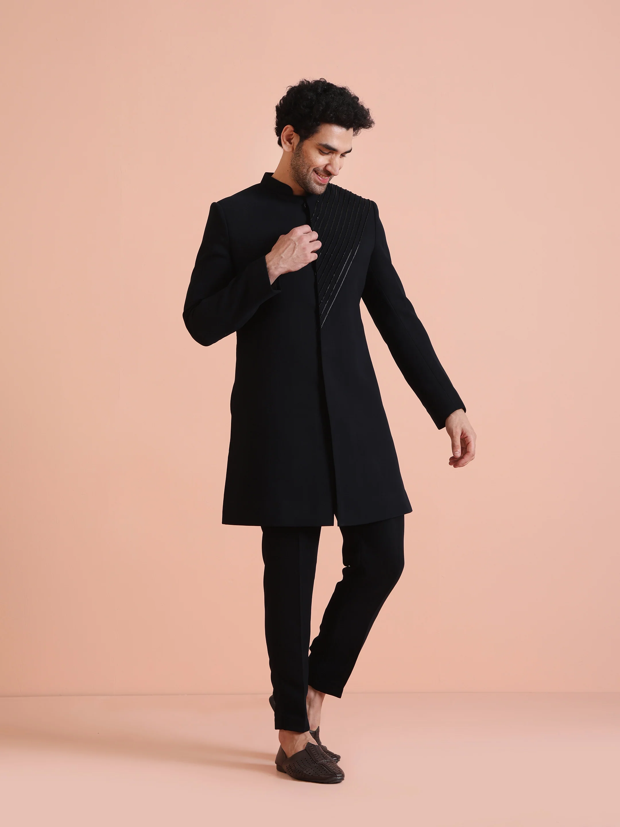 Blue Blended Embellished Sherwani Trouser Set - Image 8