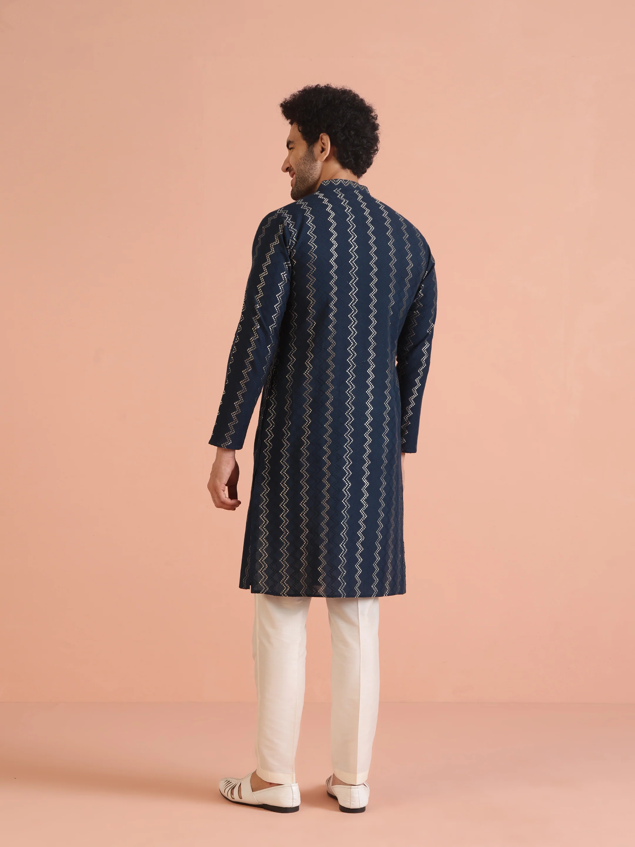 Blue Cotton Blend Embroidered Kurta Trouser Set - Image 4