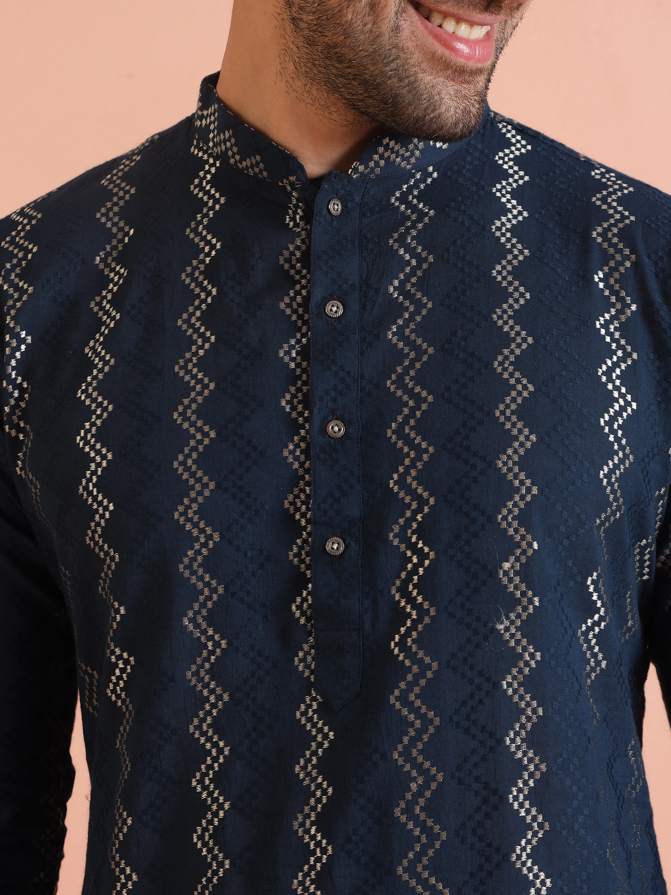 Blue Cotton Blend Embroidered Kurta Trouser Set - Image 5