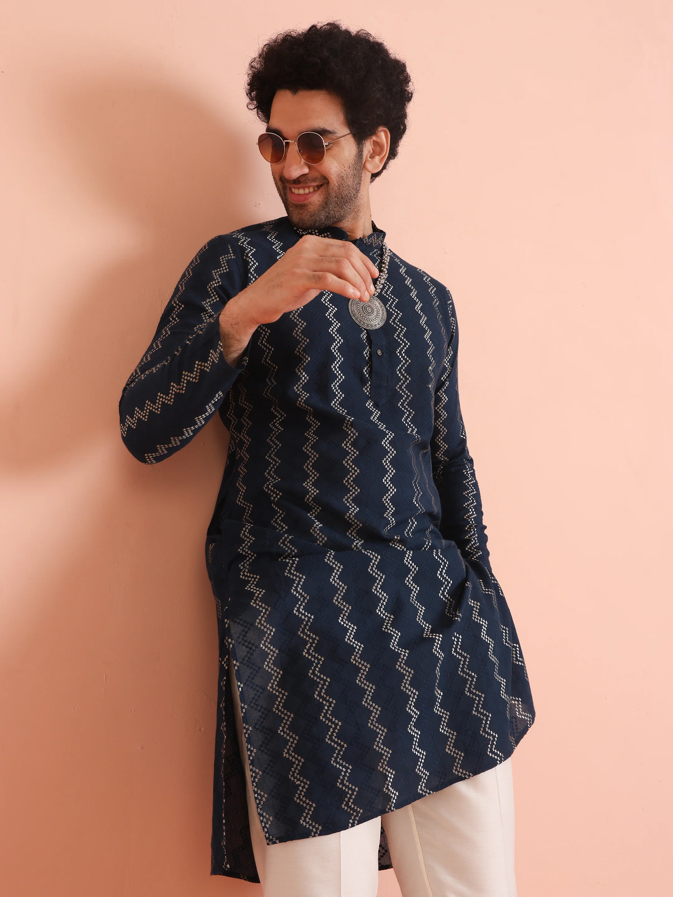 Blue Cotton Blend Embroidered Kurta Trouser Set - Image 6