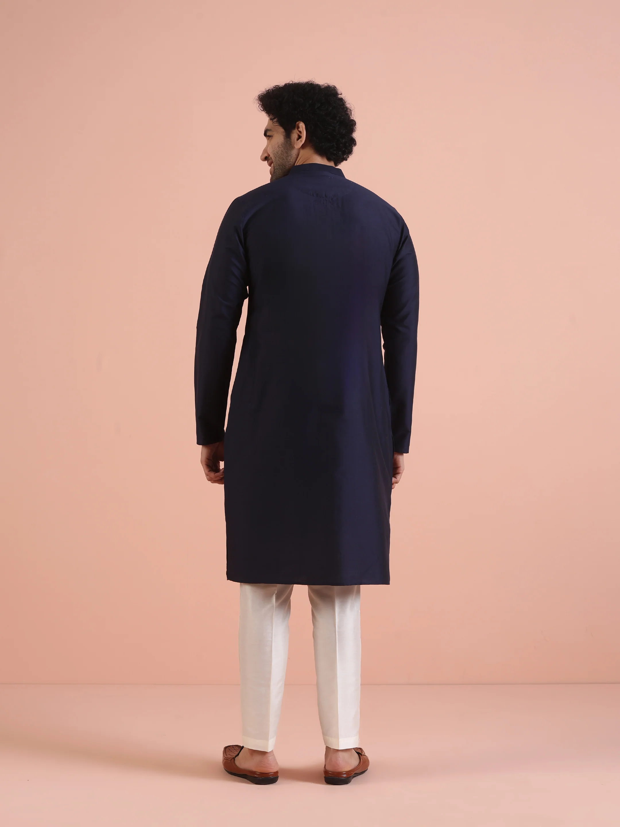 Blue Cotton Blend Pleated Long Kurta - Image 4