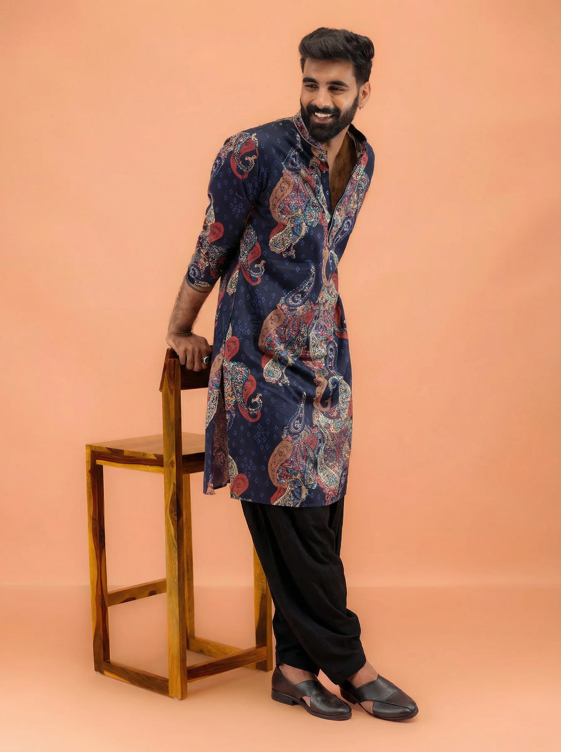 Blue Cotton Blend Printed Kurta Patiyala Set - Image 2