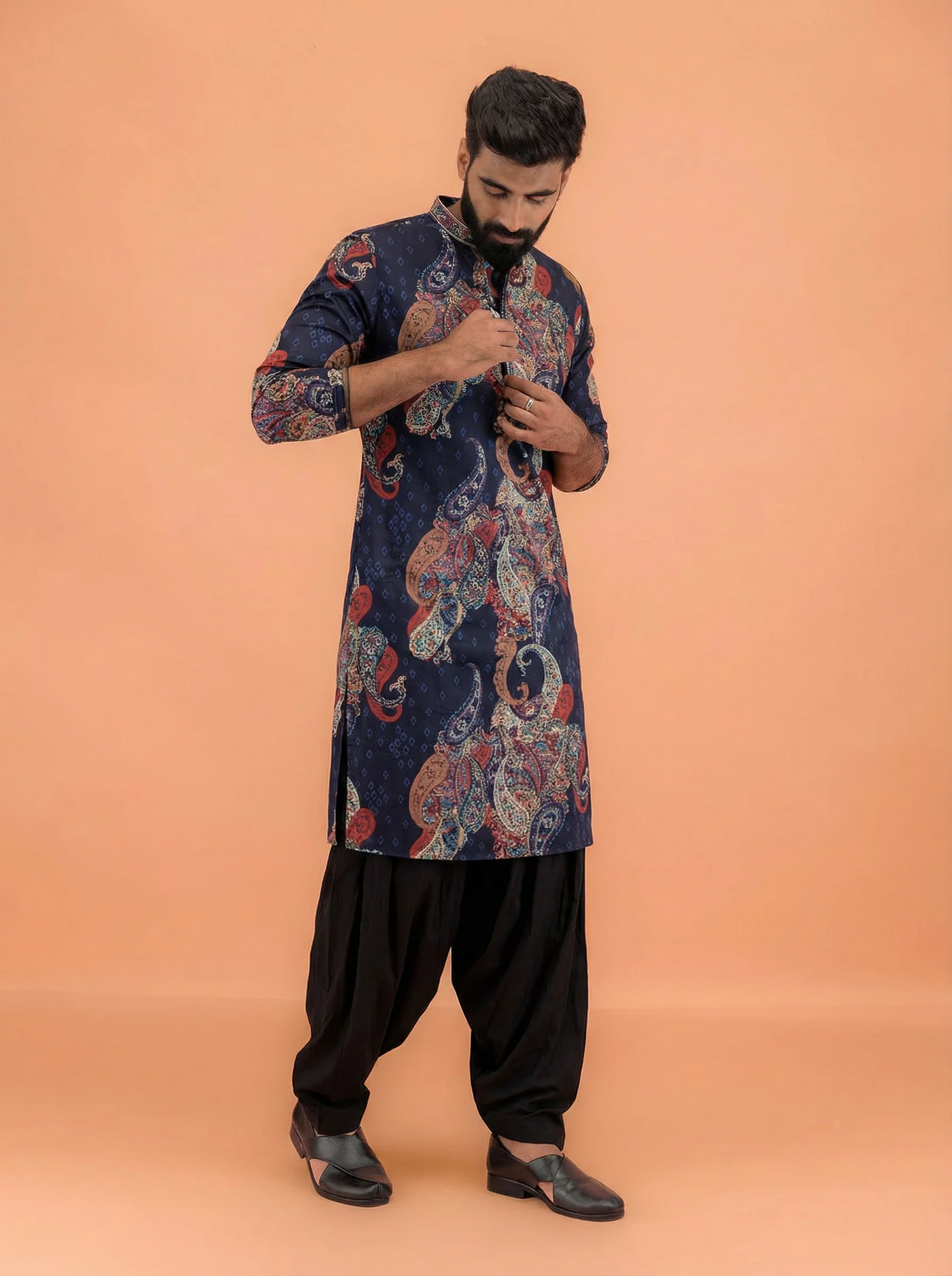 Blue Cotton Blend Printed Kurta Patiyala Set - Image 7