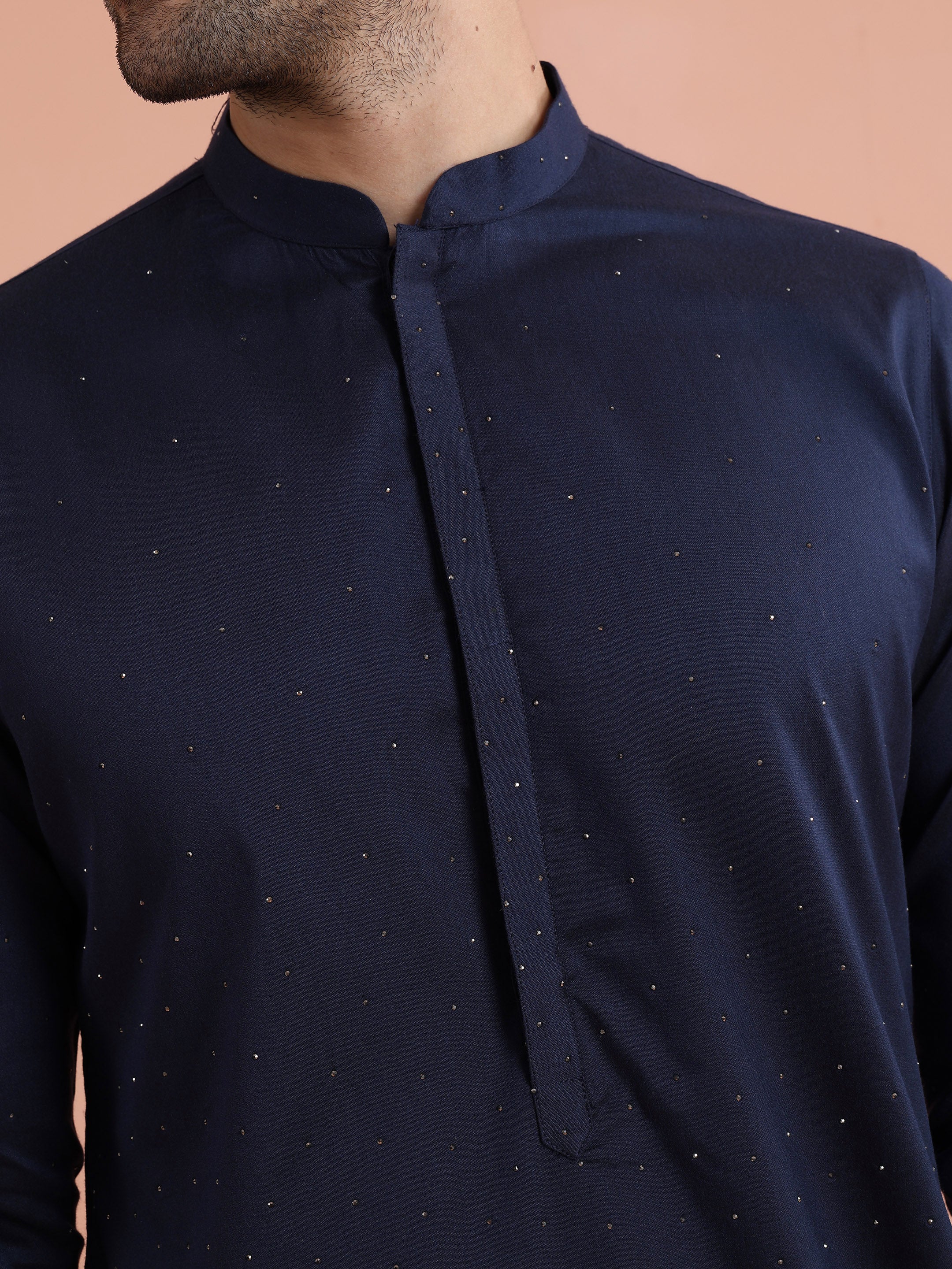 Blue Cotton Embellished Kurta Trouser Set - Image 5