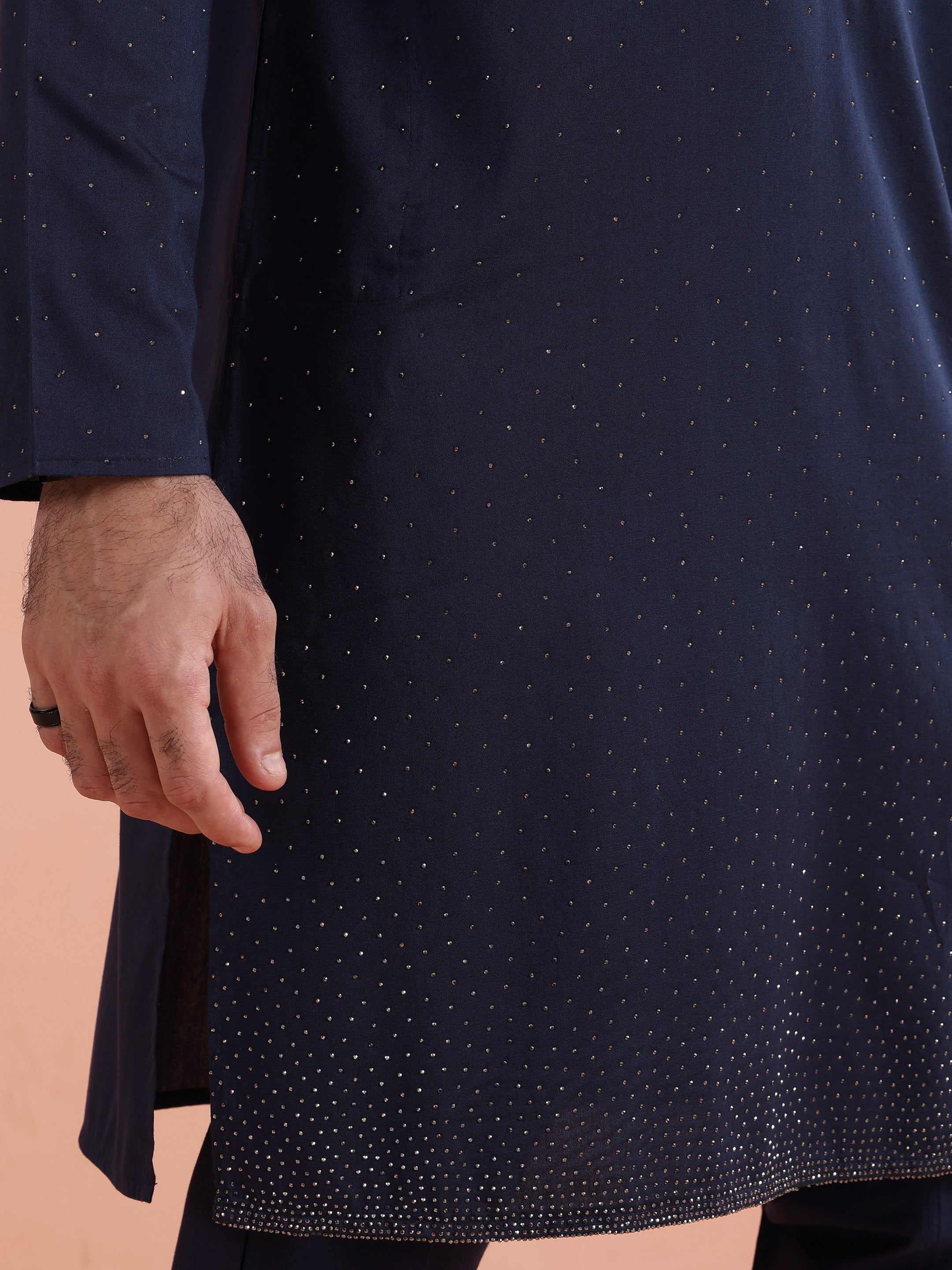Blue Cotton Embellished Kurta Trouser Set - Image 6
