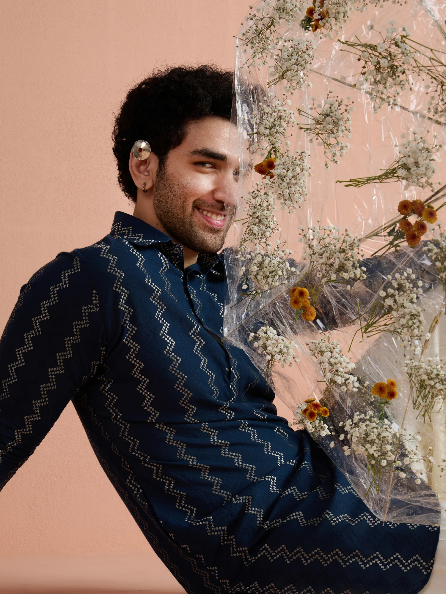 Blue Cotton Jacquard Pathani Kurta Patiyala Set - Image 8