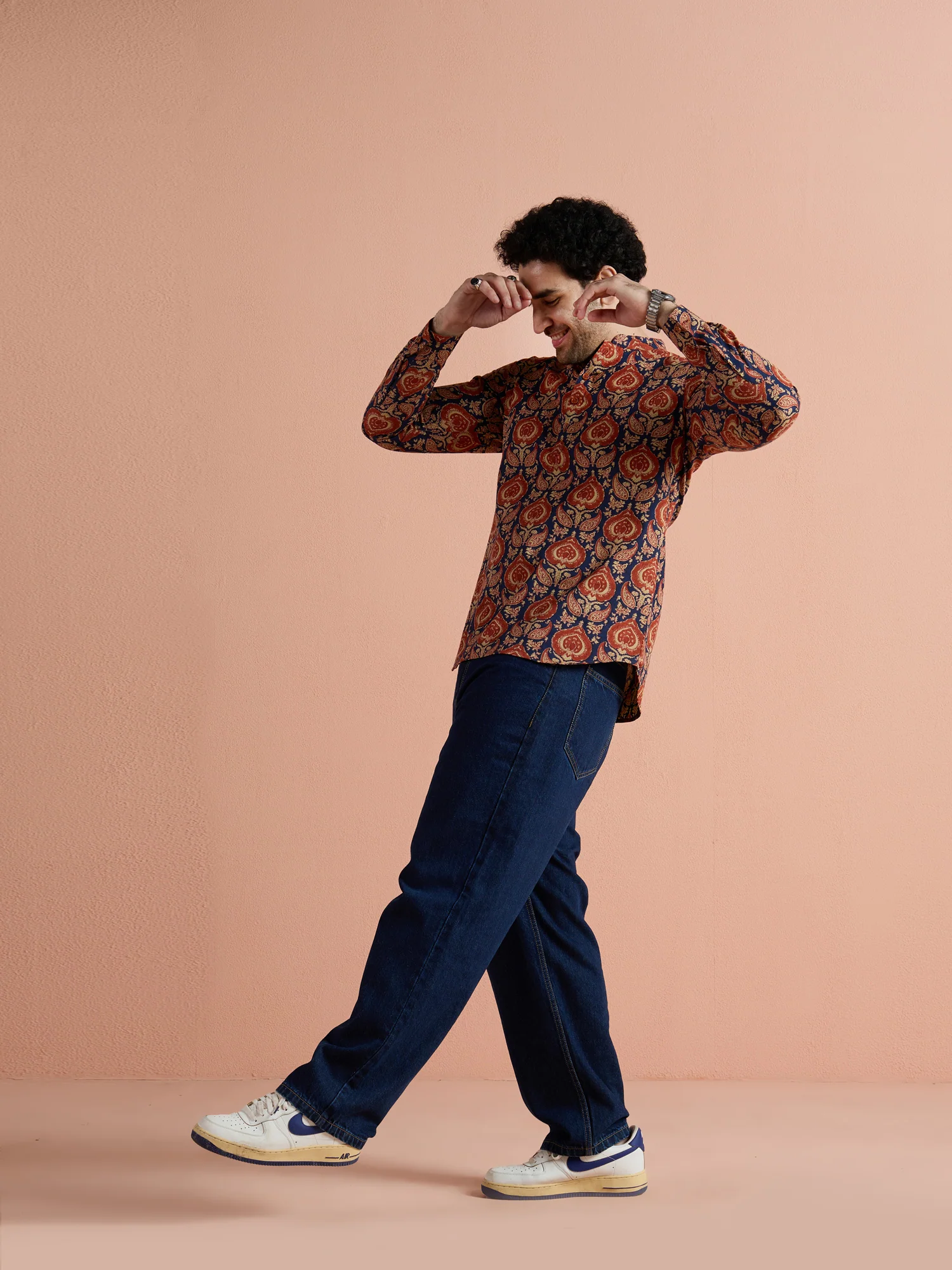 Blue Cotton Printed Short Kurta - Image 3