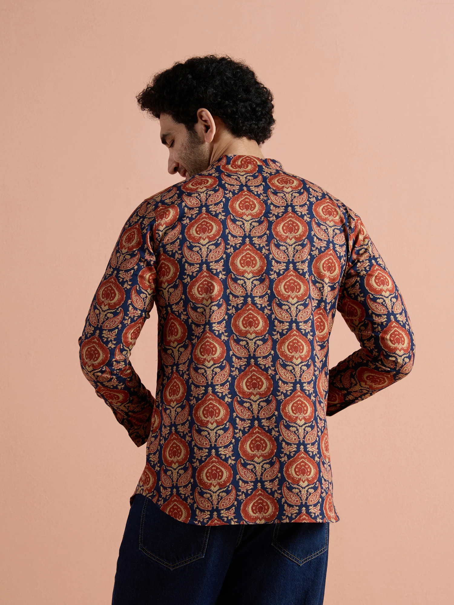 Blue Cotton Printed Short Kurta - Image 4