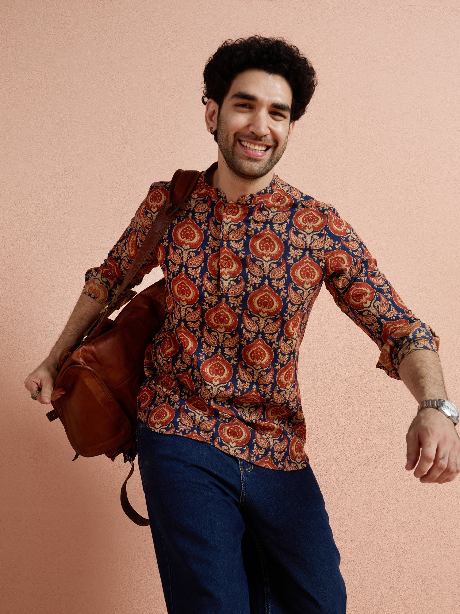 Blue Cotton Printed Short Kurta - Image 7