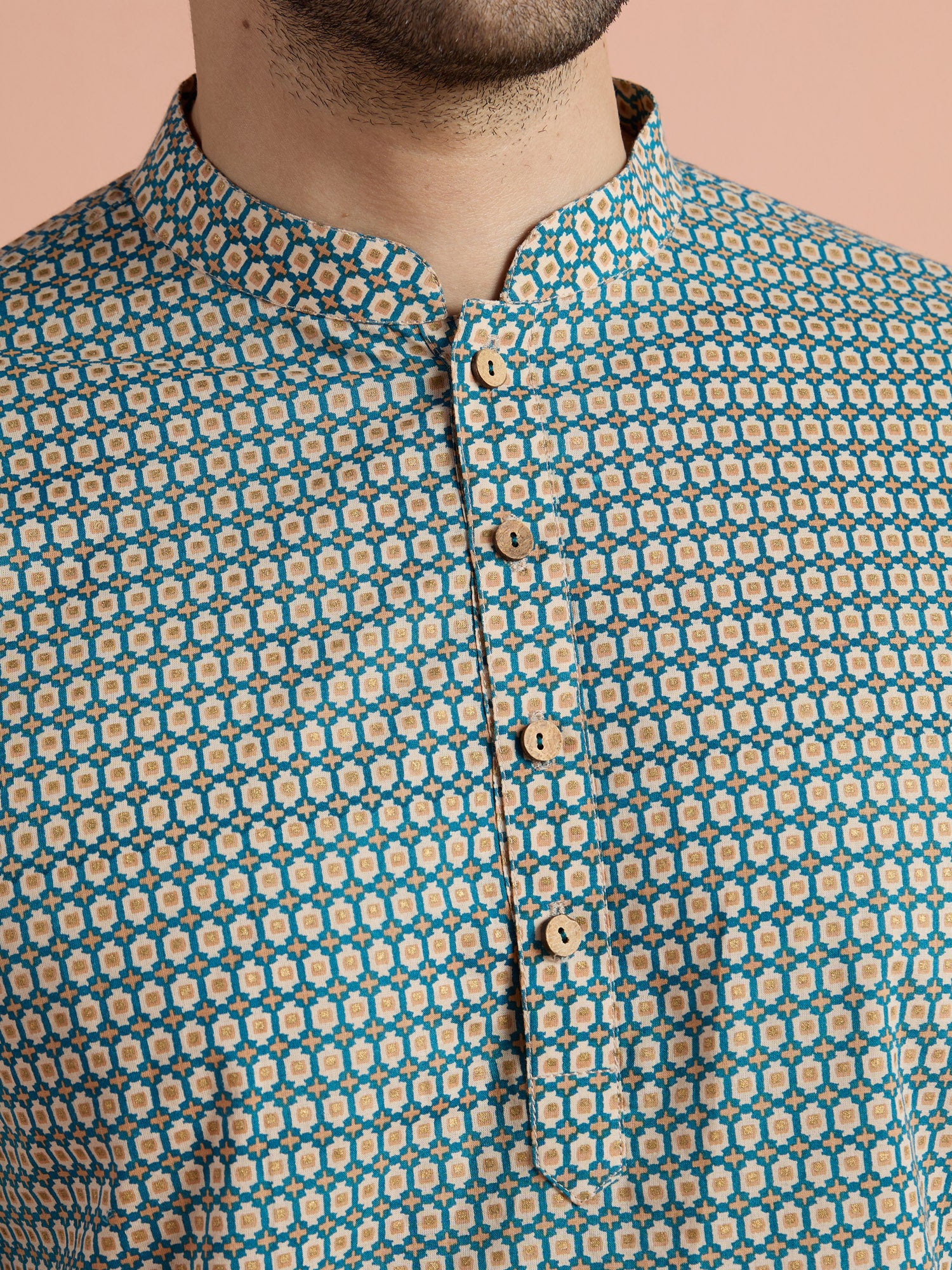 Blue Cotton Printed Short Kurta - Image 6