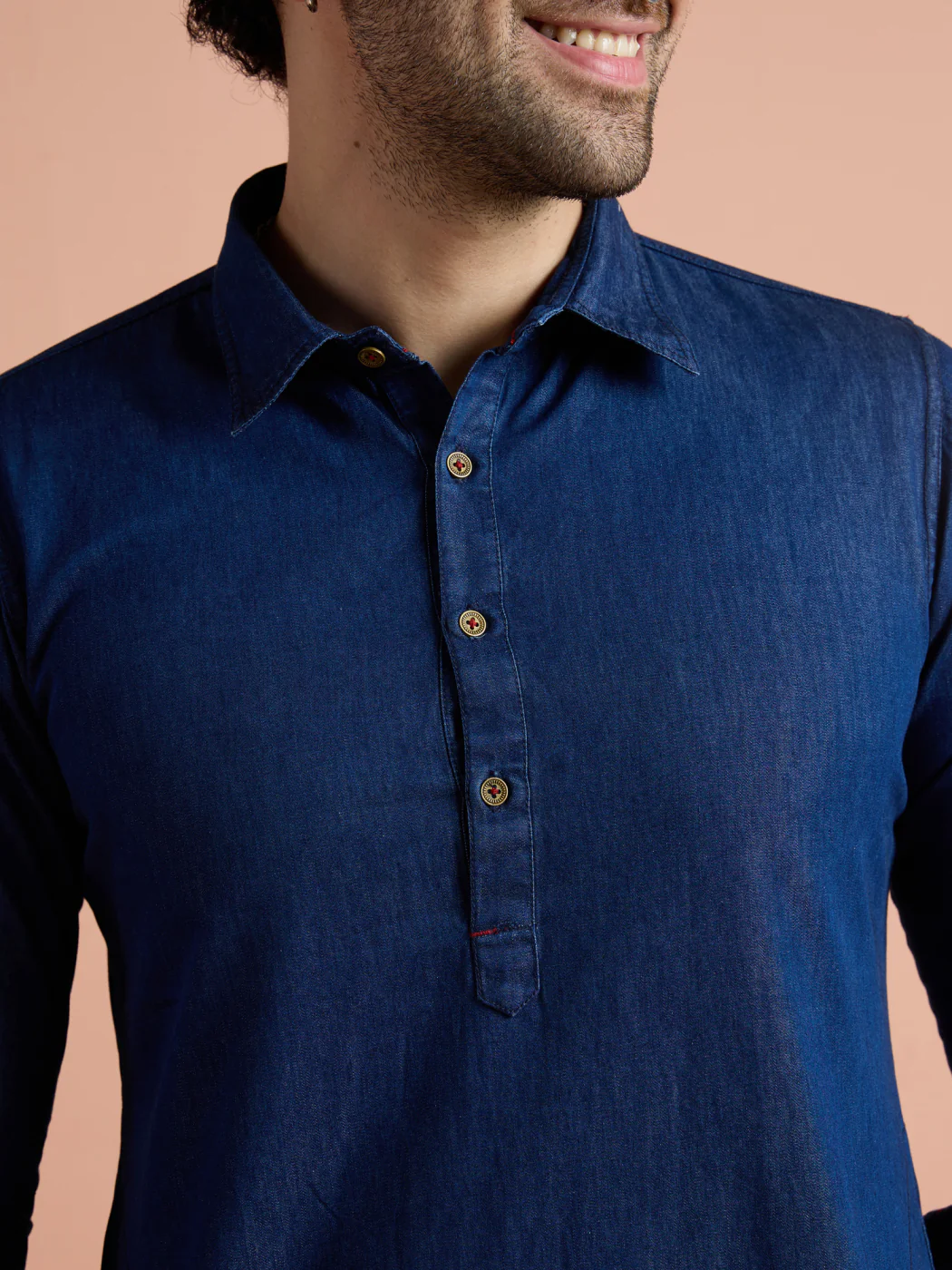 Blue Denim Solid Pathani Kurta - Image 8