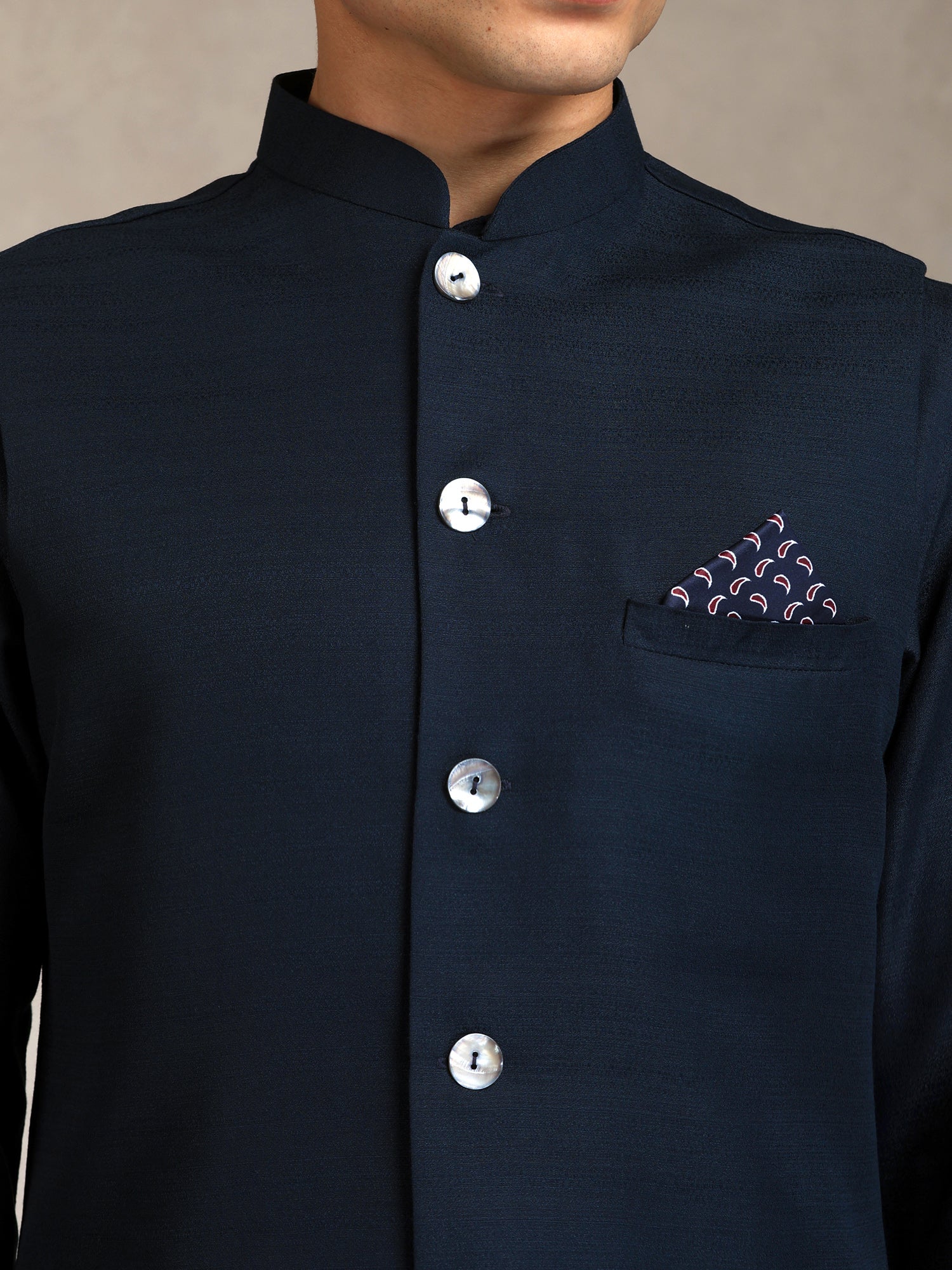 Blue Poly Viscose Solid Mid Kurta Jacket Trouser Set - Image 5