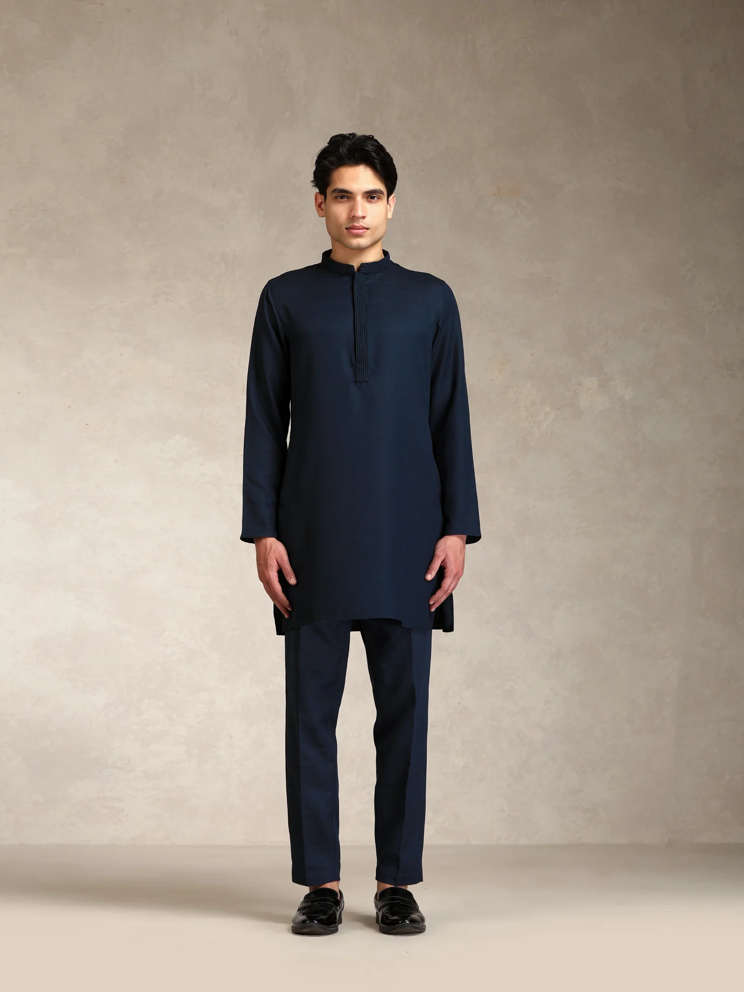 Blue Poly Viscose Solid Mid Kurta Jacket Trouser Set - Image 7