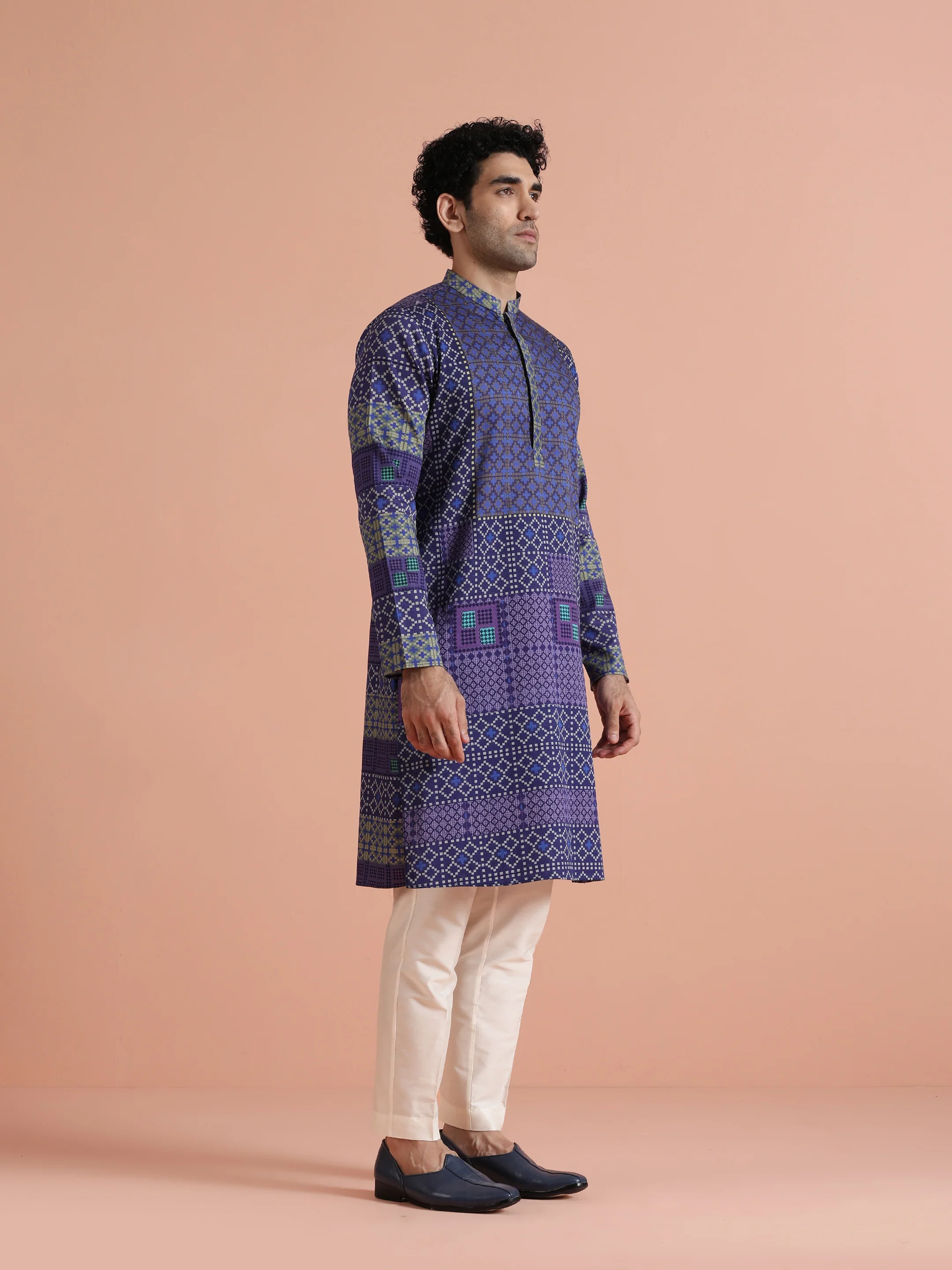 Blue Printed Cotton Kurta Trouser - Image 2
