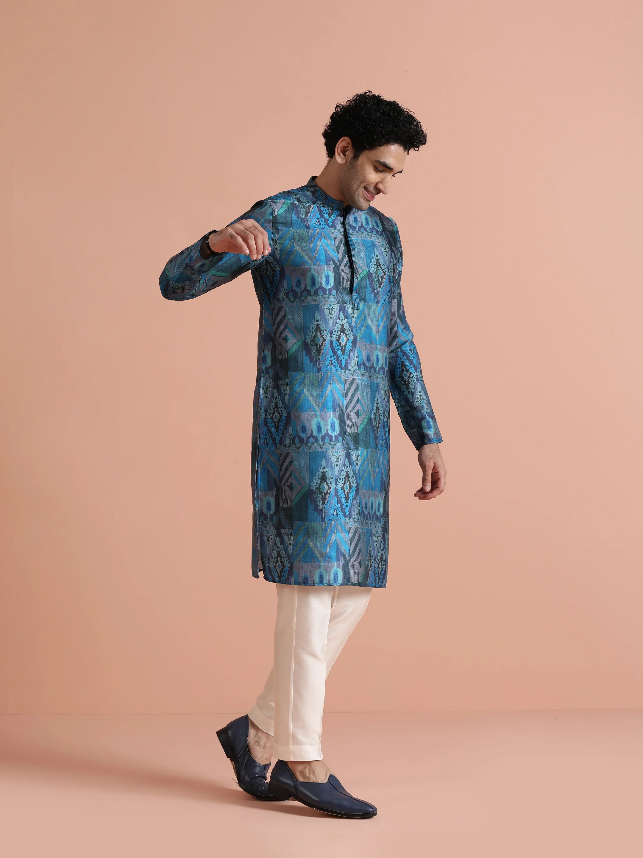 Blue Printed Kurta Trouser - Image 2