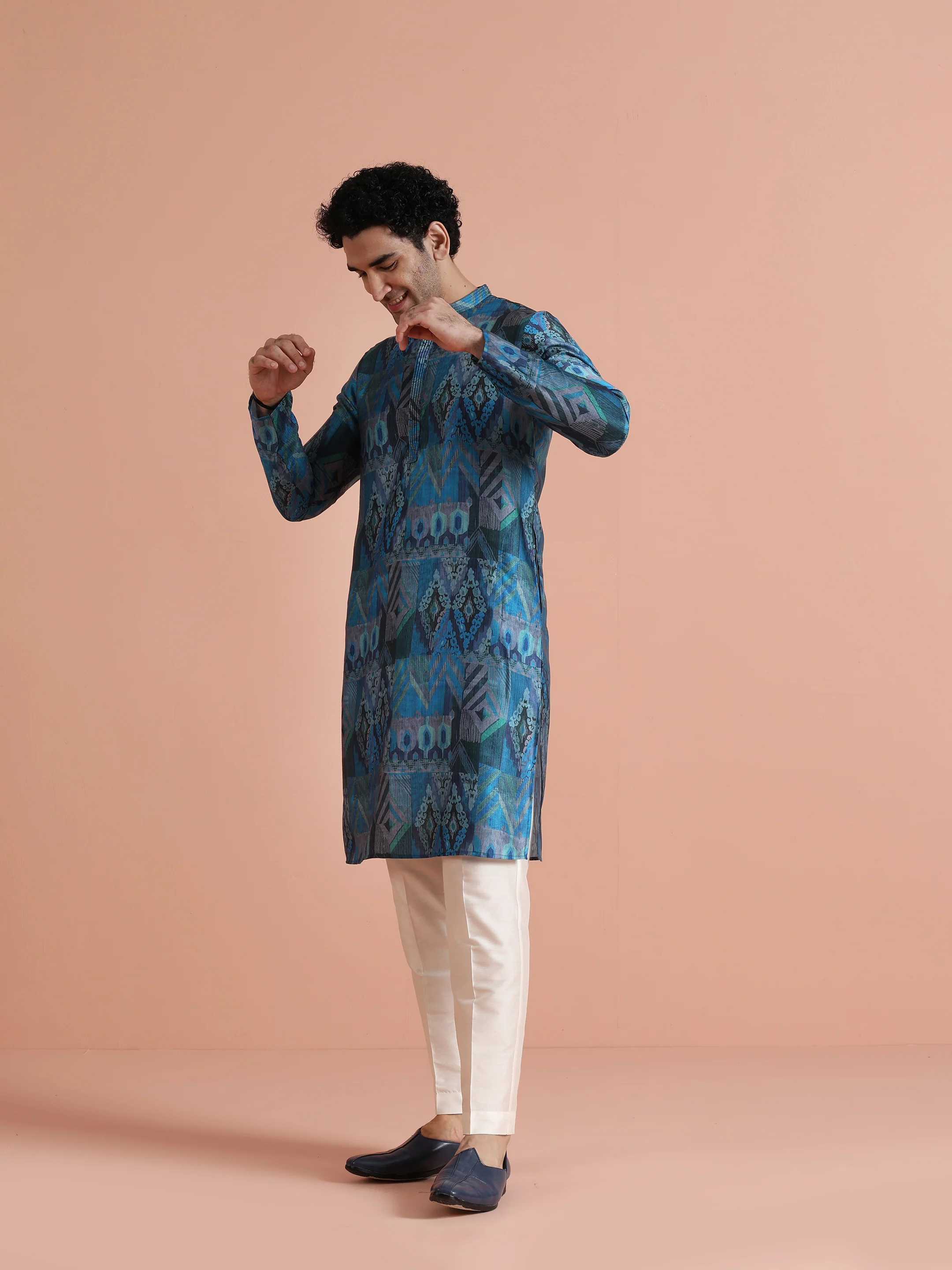 Blue Printed Kurta Trouser - Image 3