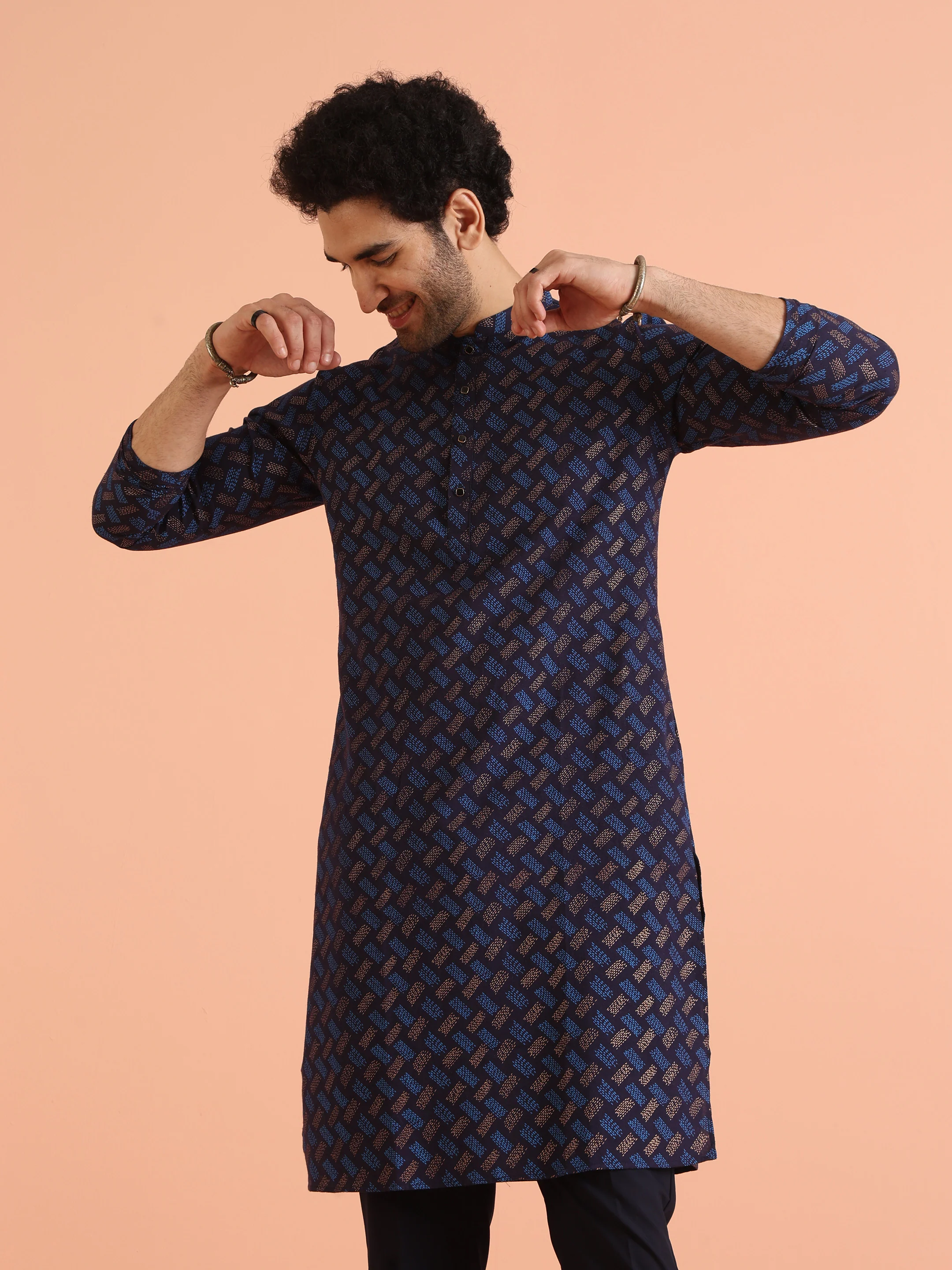 Blue Pure Cotton Printed Kurta Trouser Set - Image 8