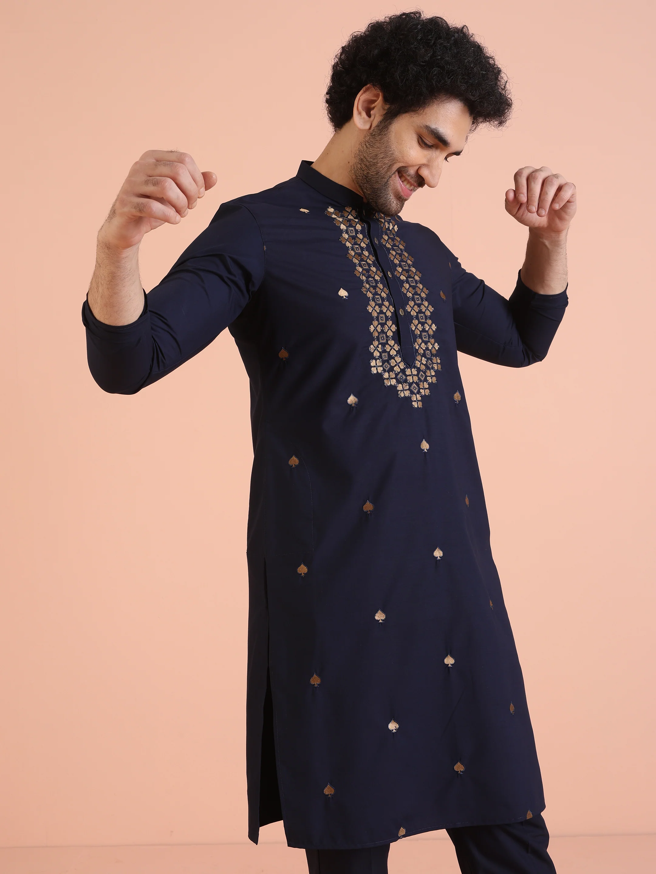 Blue Silk Blend Embroidered Kurta Trouser Set - Image 8