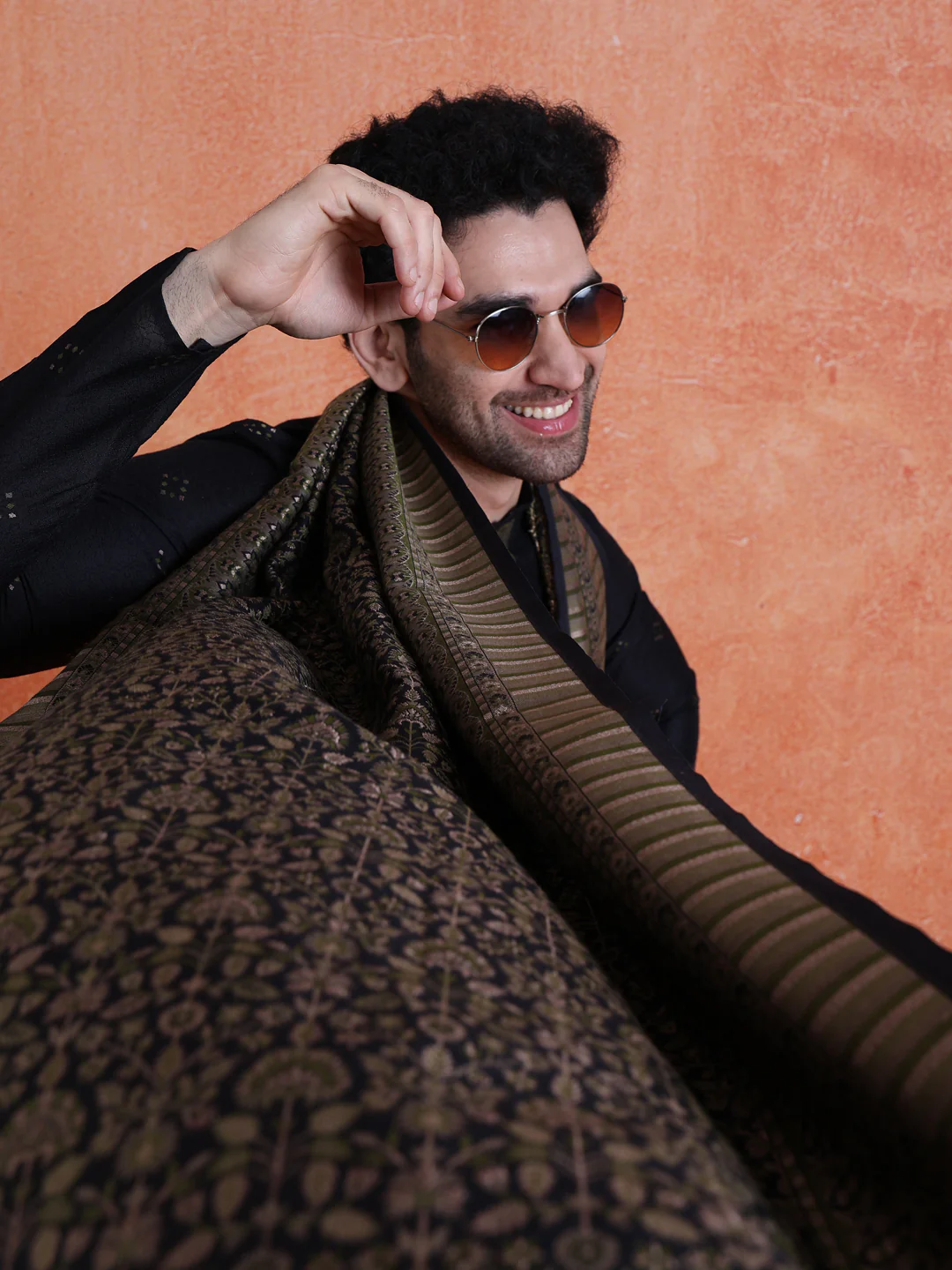 Blue Silk Blend Jacquard Kurta Trouser Set With Dupatta - Image 9