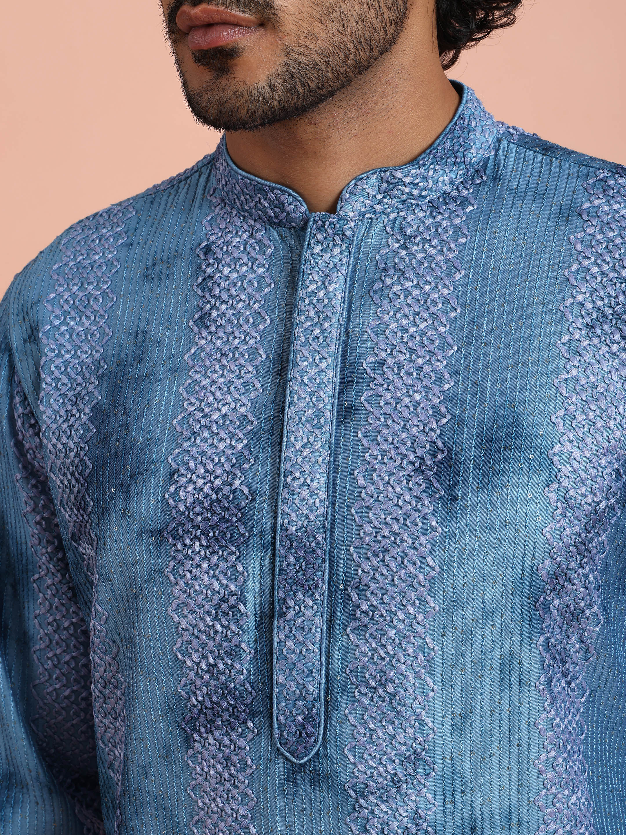 Blue Striped Printed Kurta - Image 5