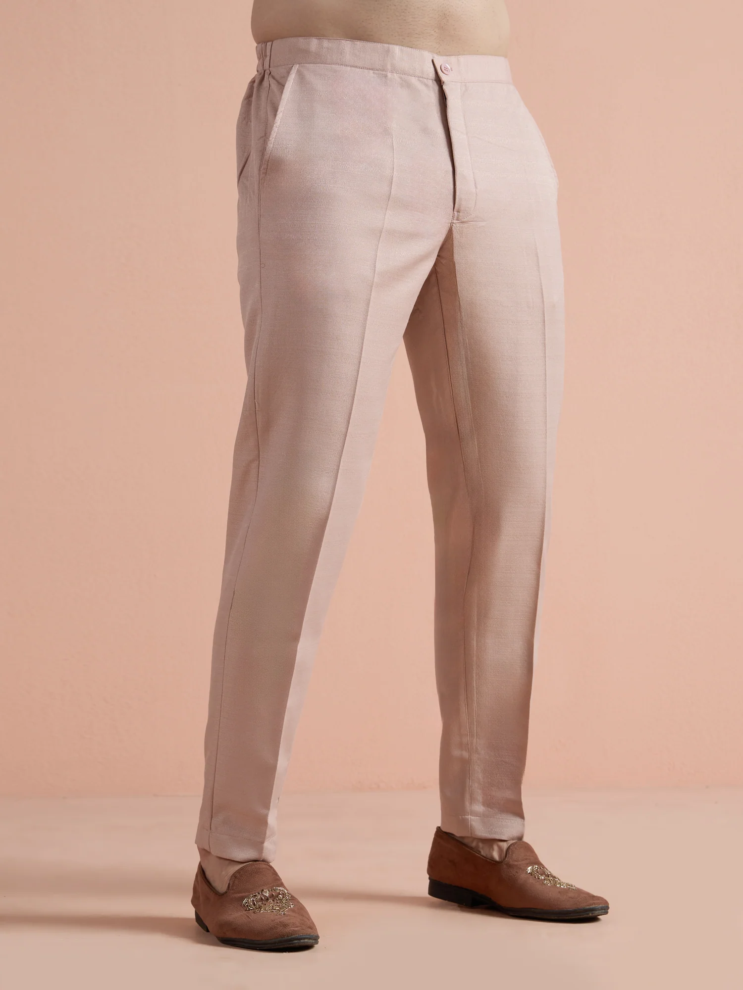 Blush Pink Poly Viscose Solid Bandhgala Trouser Set - Image 6