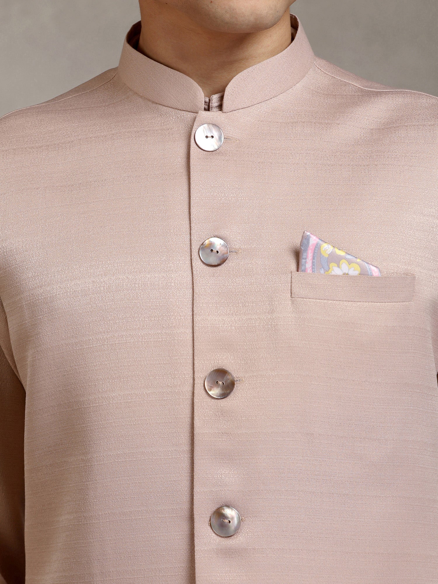 Blush Pink Poly Viscose Solid Mid Kurta Jacket Trouser Set - Image 5