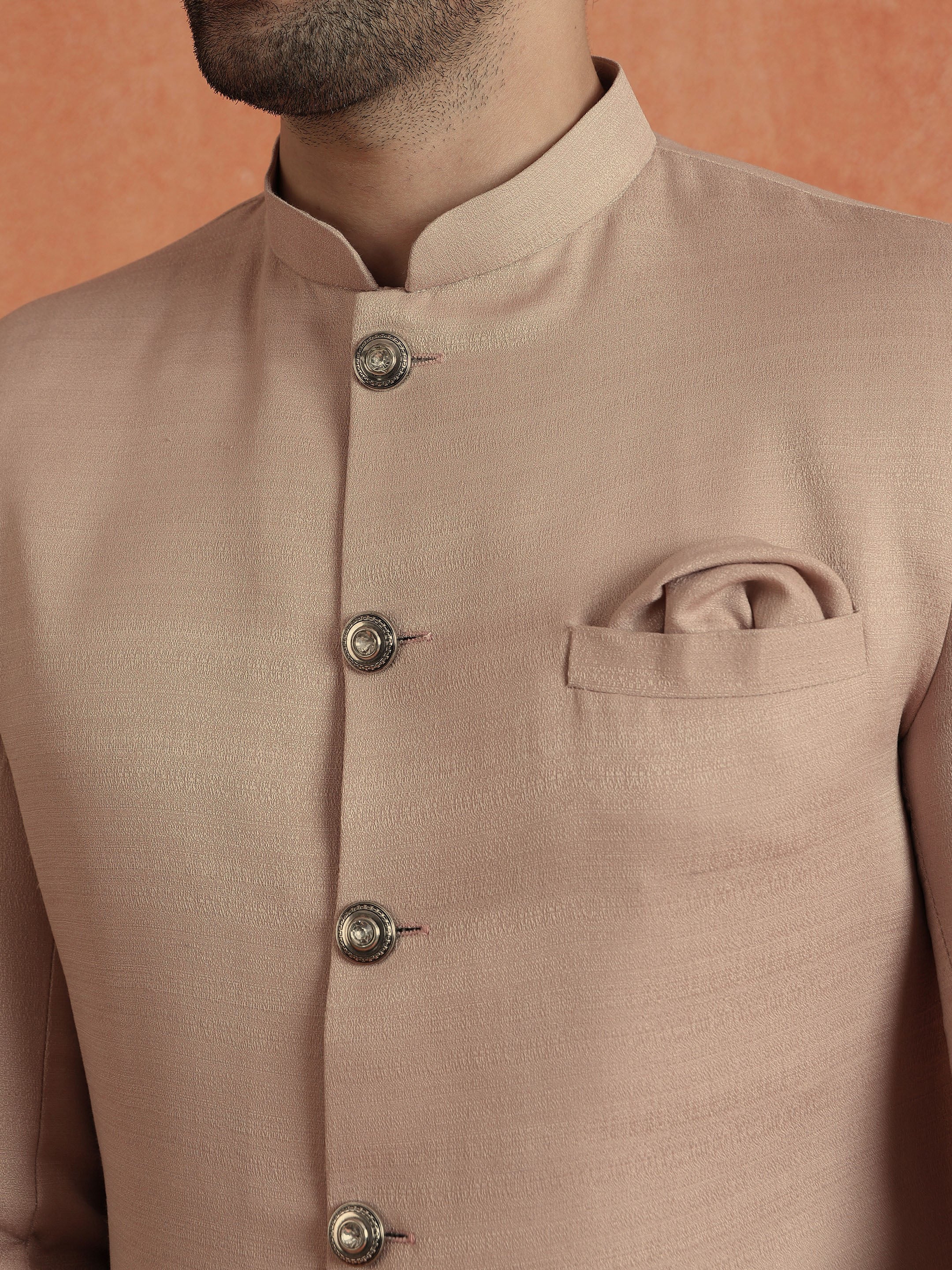 Blush Pink Polyviscose Solid Sherwani Trouser Set - Image 5
