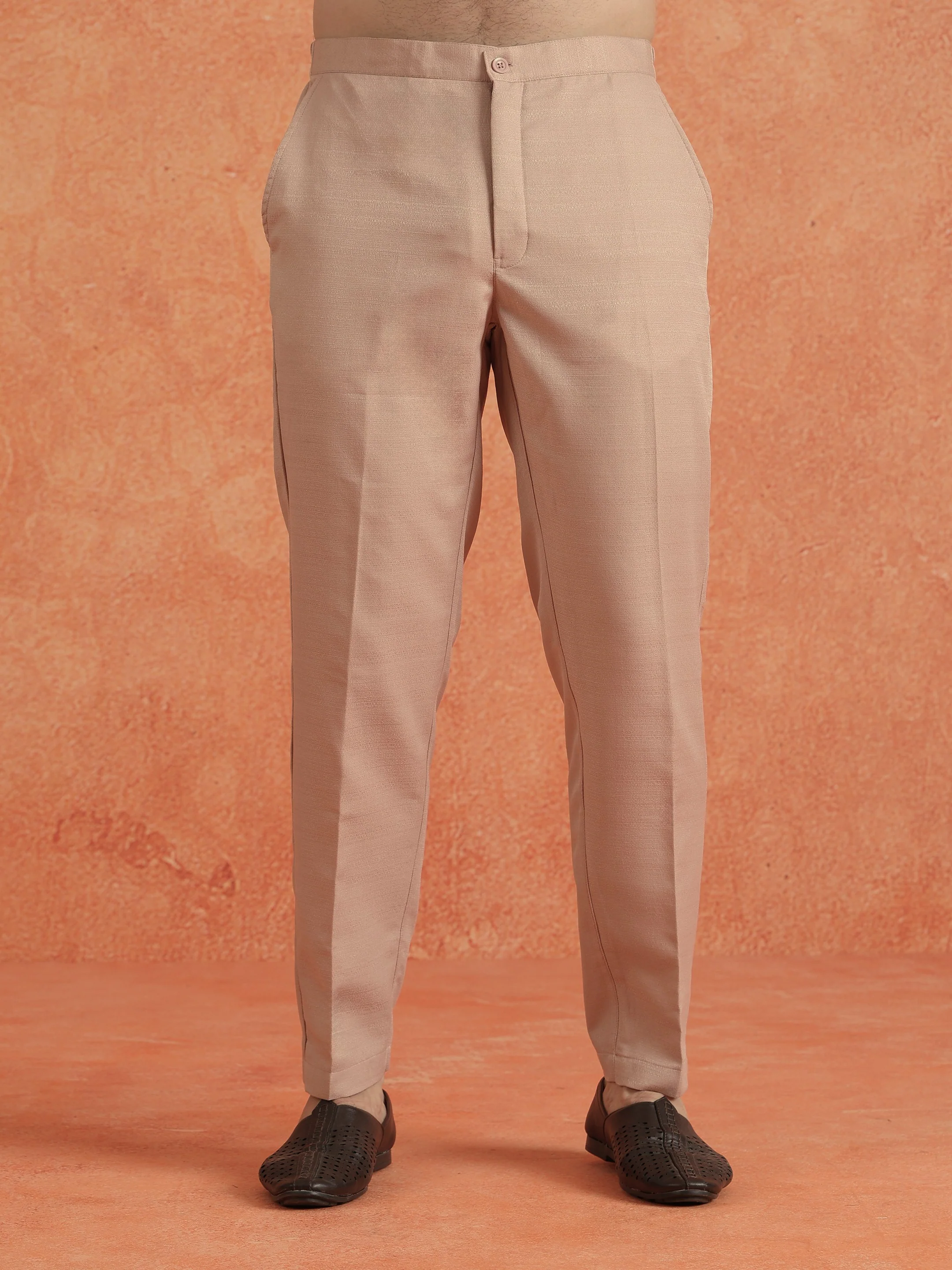 Blush Pink Polyviscose Solid Sherwani Trouser Set - Image 7