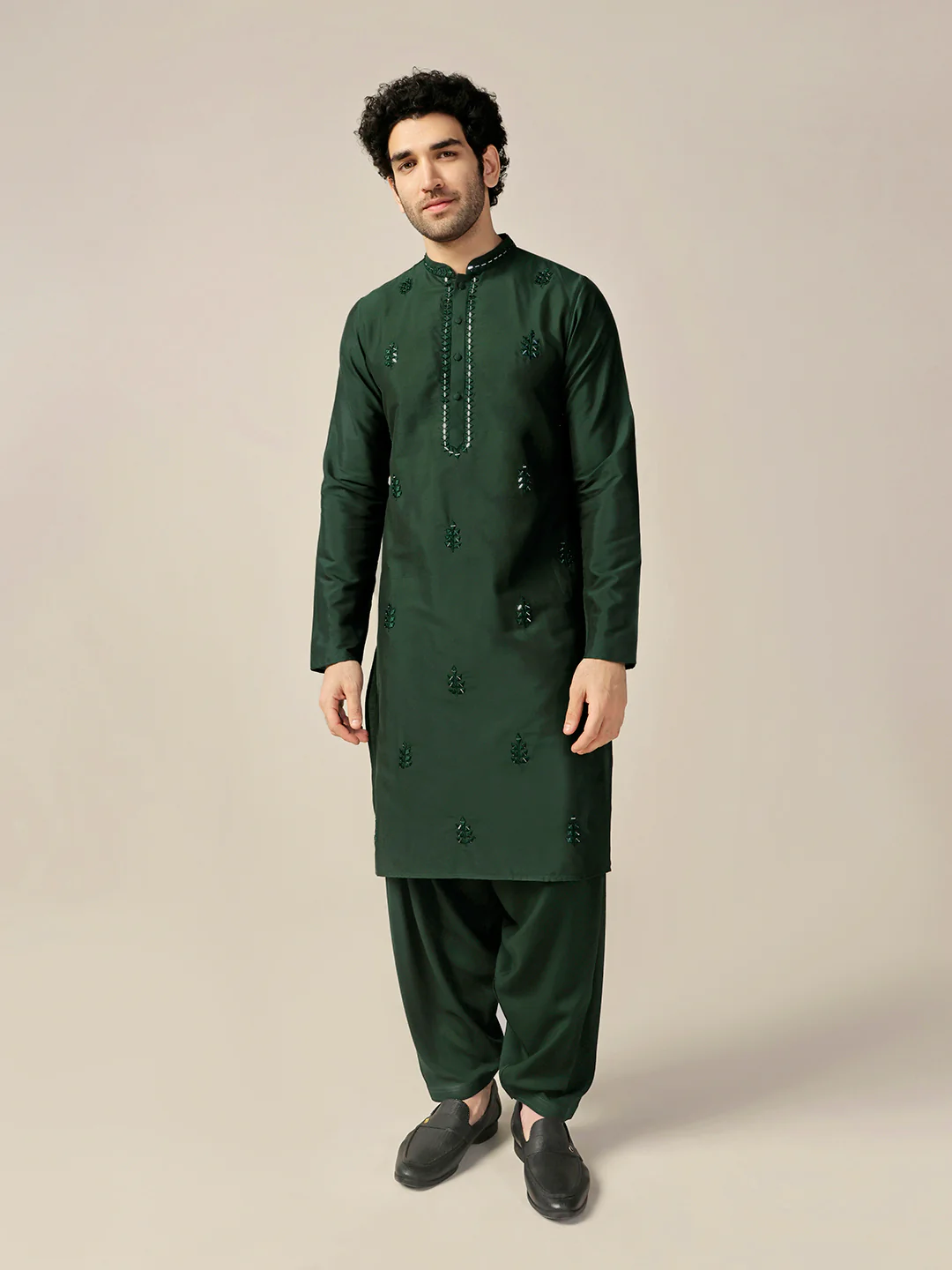 Bottle Green Cotton Blend Embroidered Kurta Patiyala Set - Image 8
