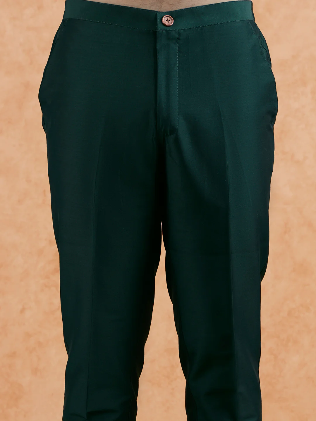 Bottle Green Silk Blend Textured Mid Kurta Jacket Trouser Set - Image 6