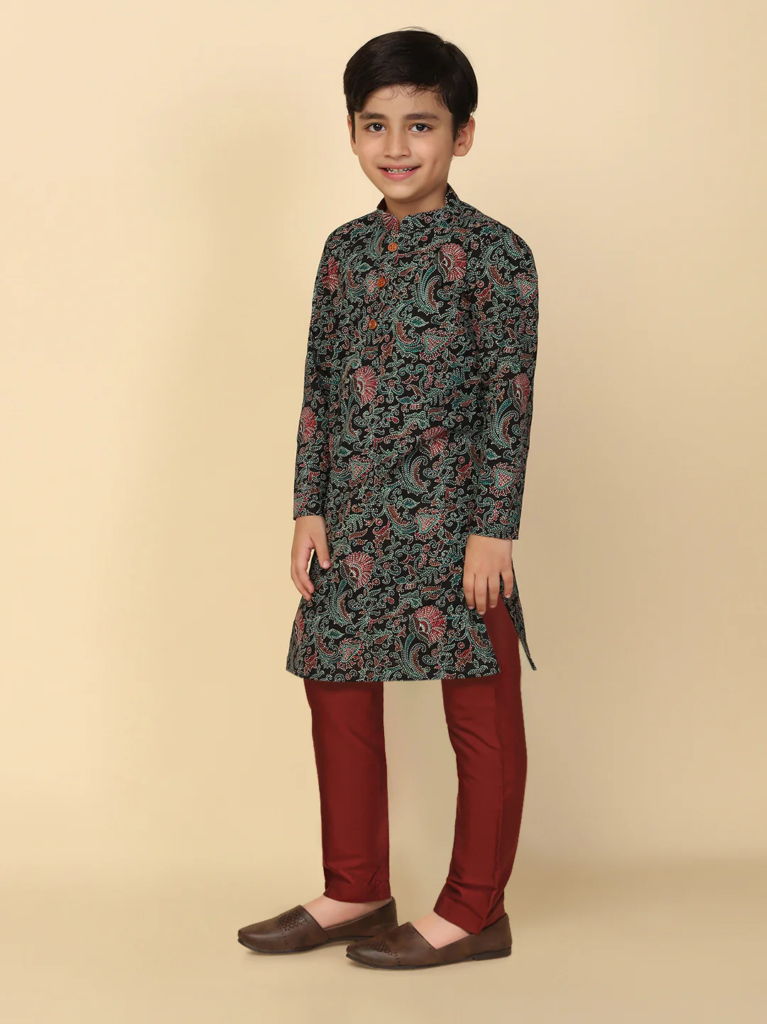 Boy's Multicolour Cotton Blend Printed Kurta Pyjama Set - Image 7