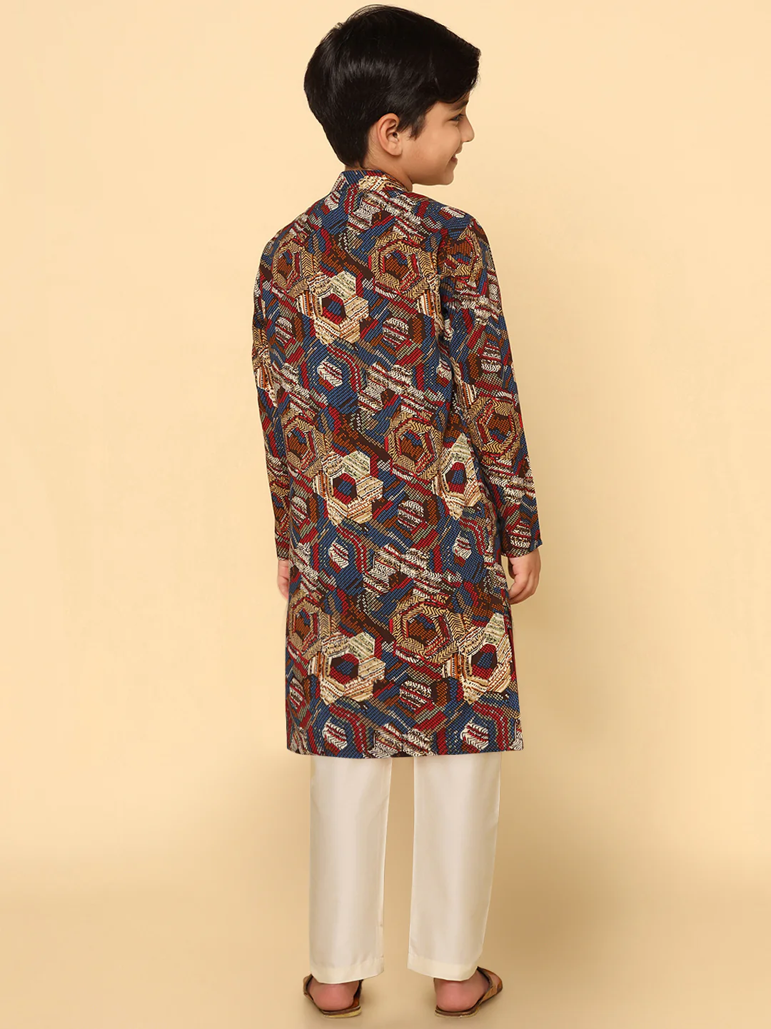 Boy's Multicolour Cotton Blend Printed Kurta Pyjama Set - Image 3