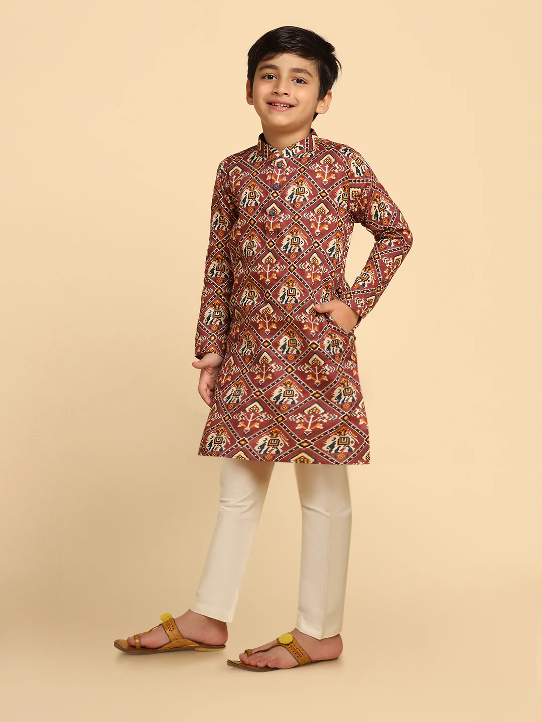 Boy's Multicolour Cotton Blend Printed Kurta Pyjama Set - Image 2