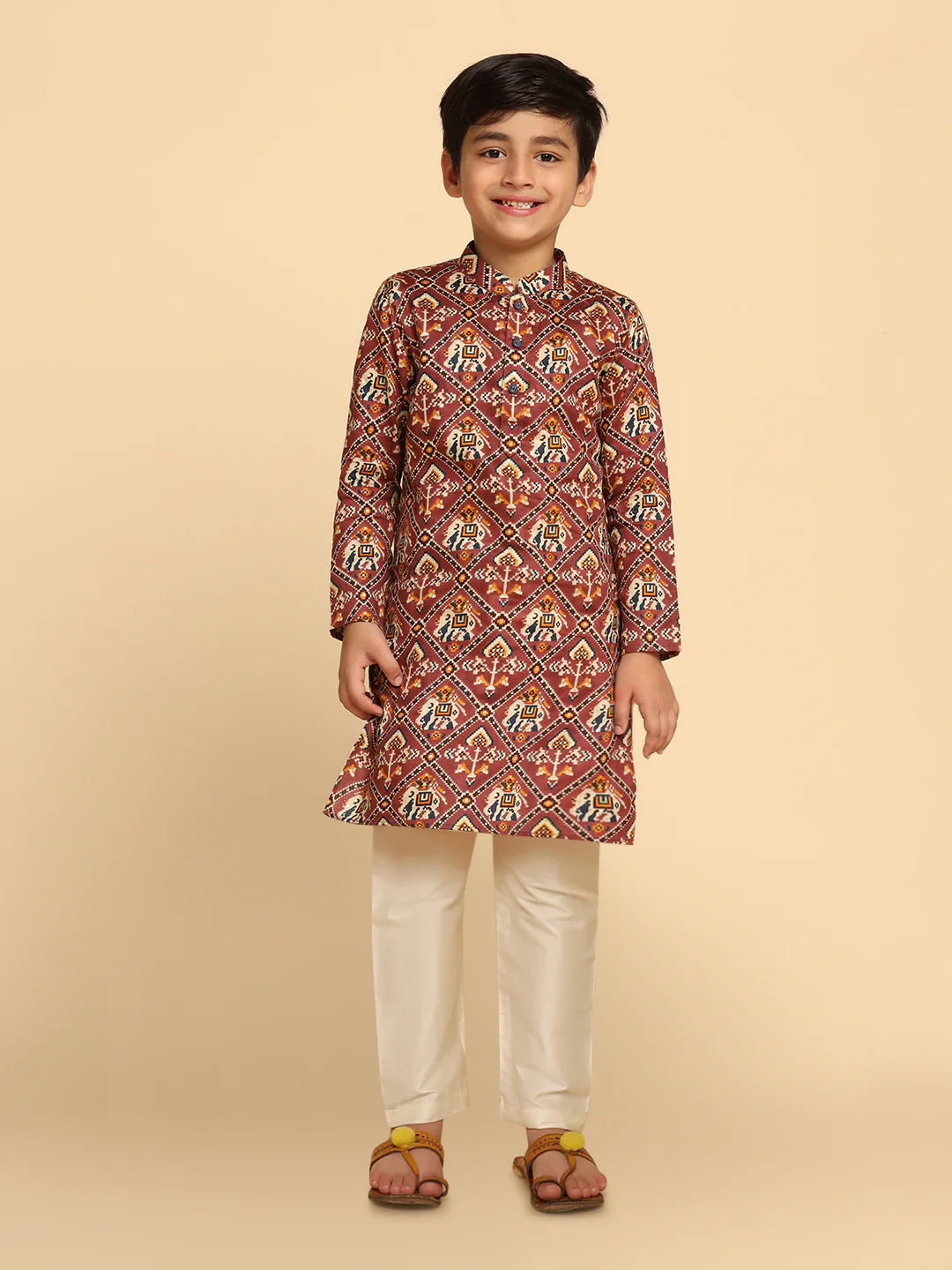 Boy's Multicolour Cotton Blend Printed Kurta Pyjama Set - Image 6