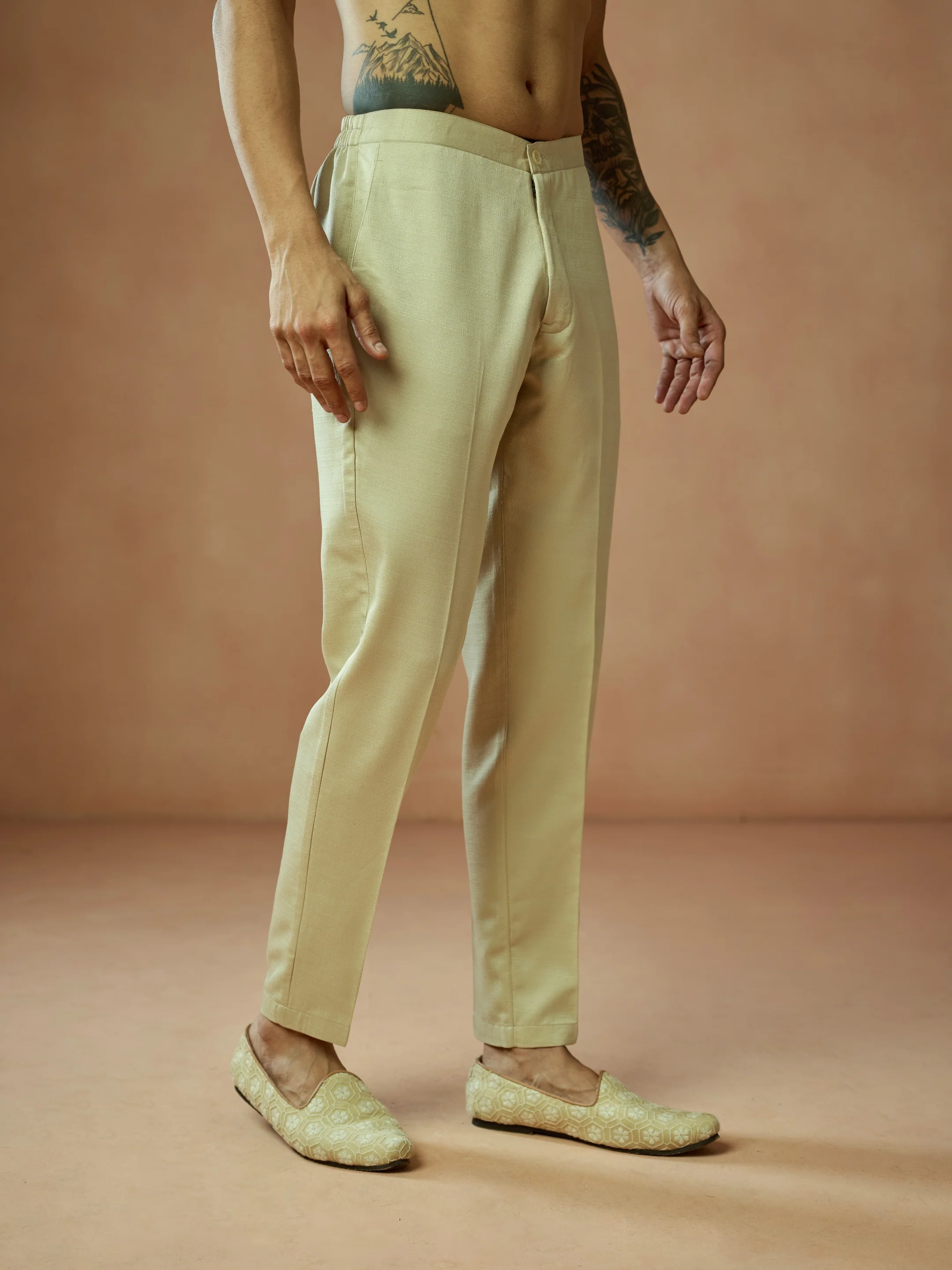 Cream Blended Solid Trouser - Image 2