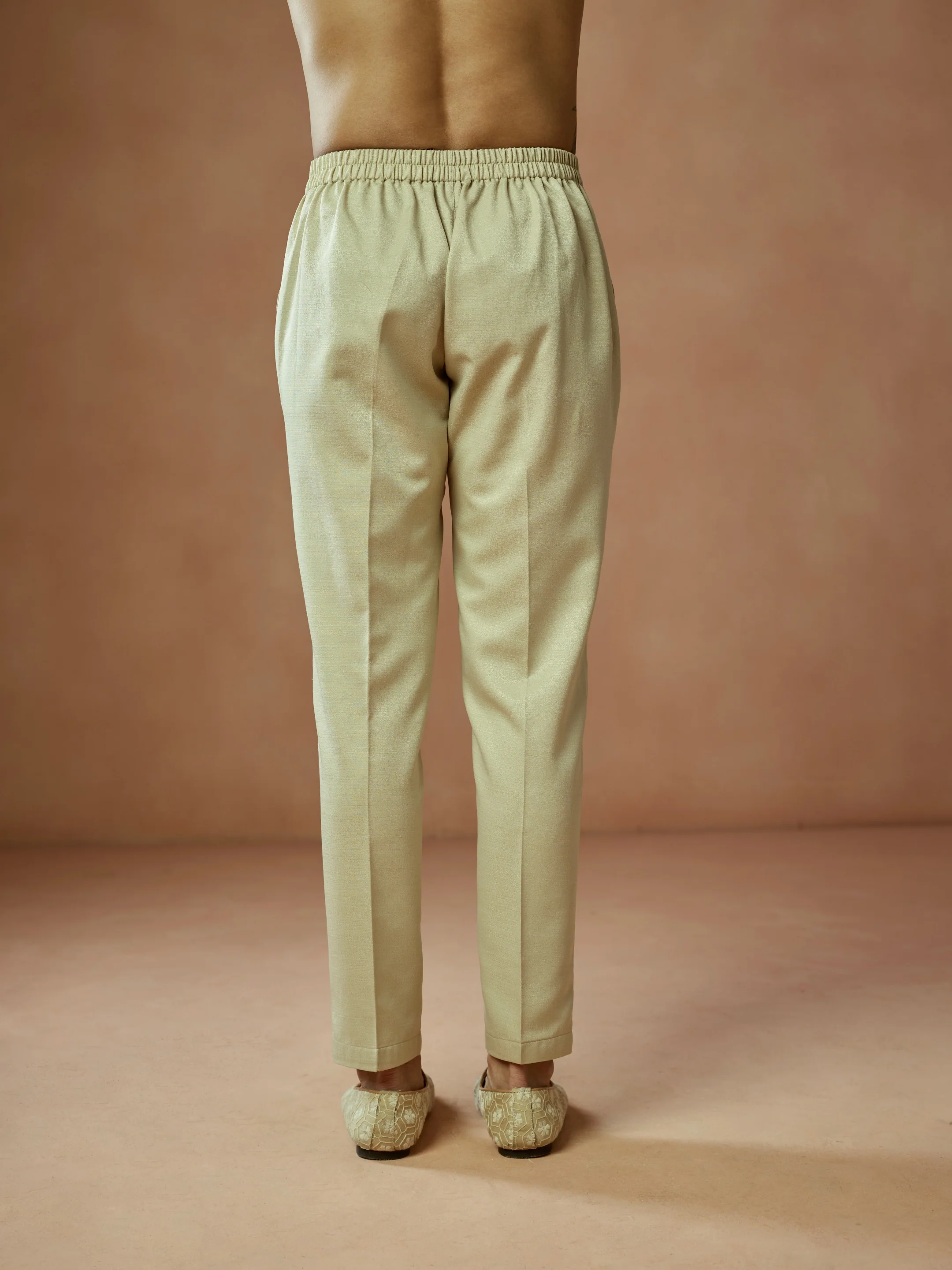 Cream Blended Solid Trouser - Image 4