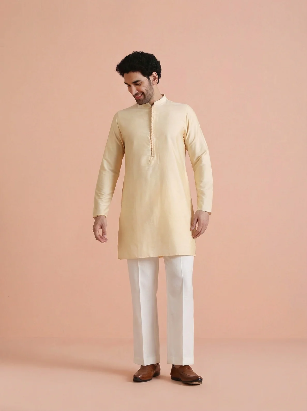 Cream Cotton Blend Printed Mid Kurta Jacket Wide Leg Trouser Set - Image 6