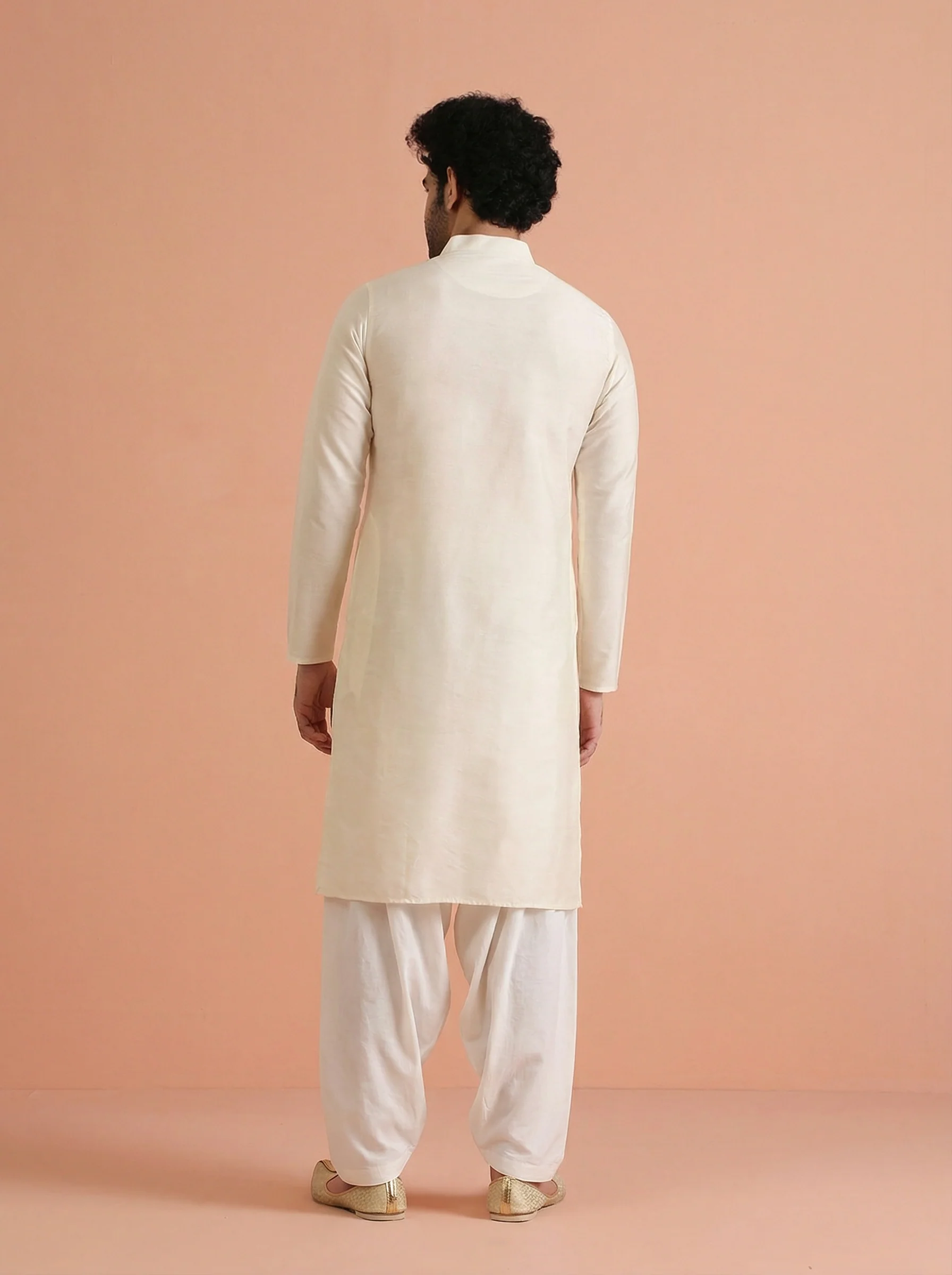 Cream Cotton Blend Solid Kurta Patiyala Set - Image 4