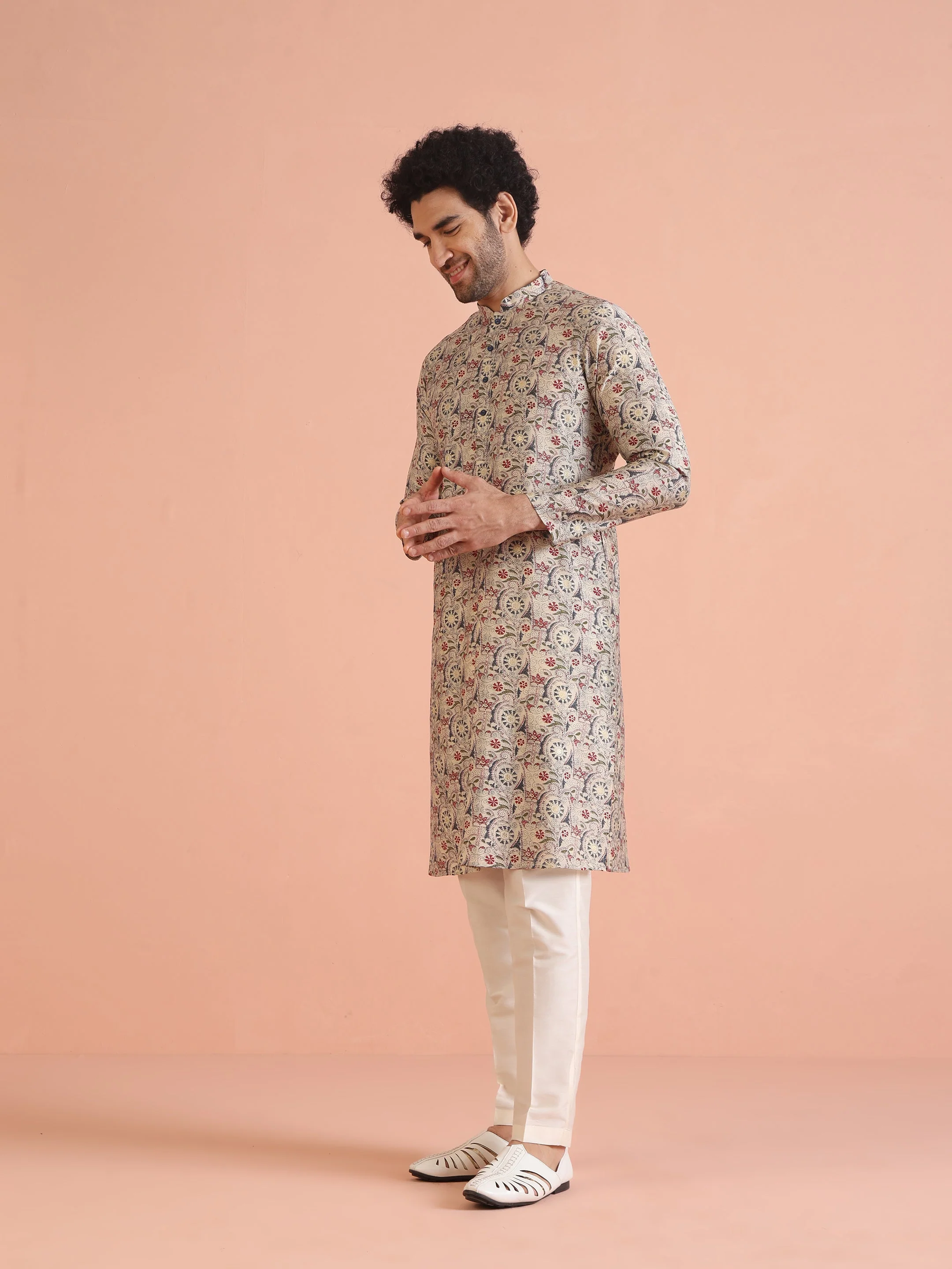 Multicolor Cotton Printed Kurta Trouser Set - Image 2