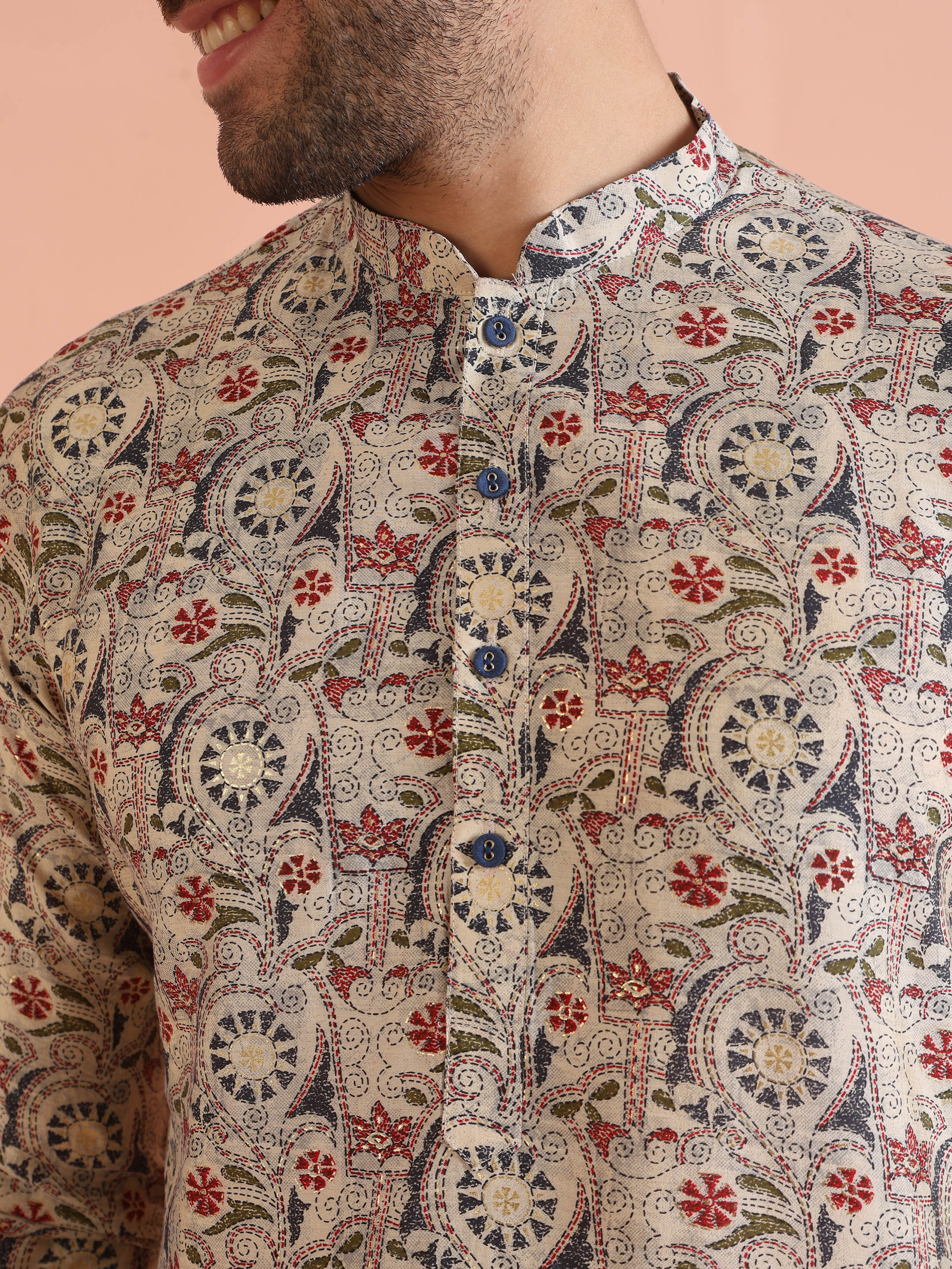 Multicolor Cotton Printed Kurta Trouser Set - Image 6