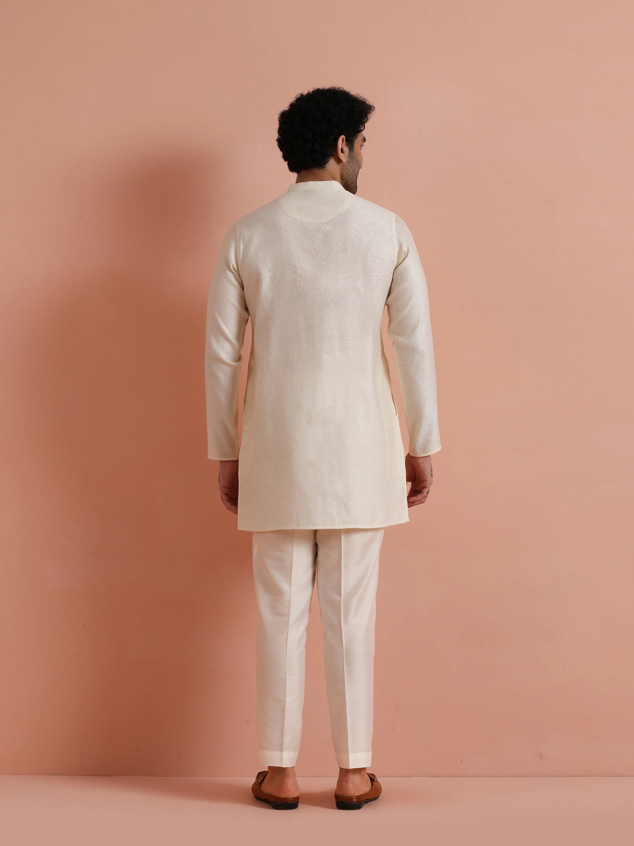 Cream Embroidered Cotton Kurta Trouser Set - Image 4