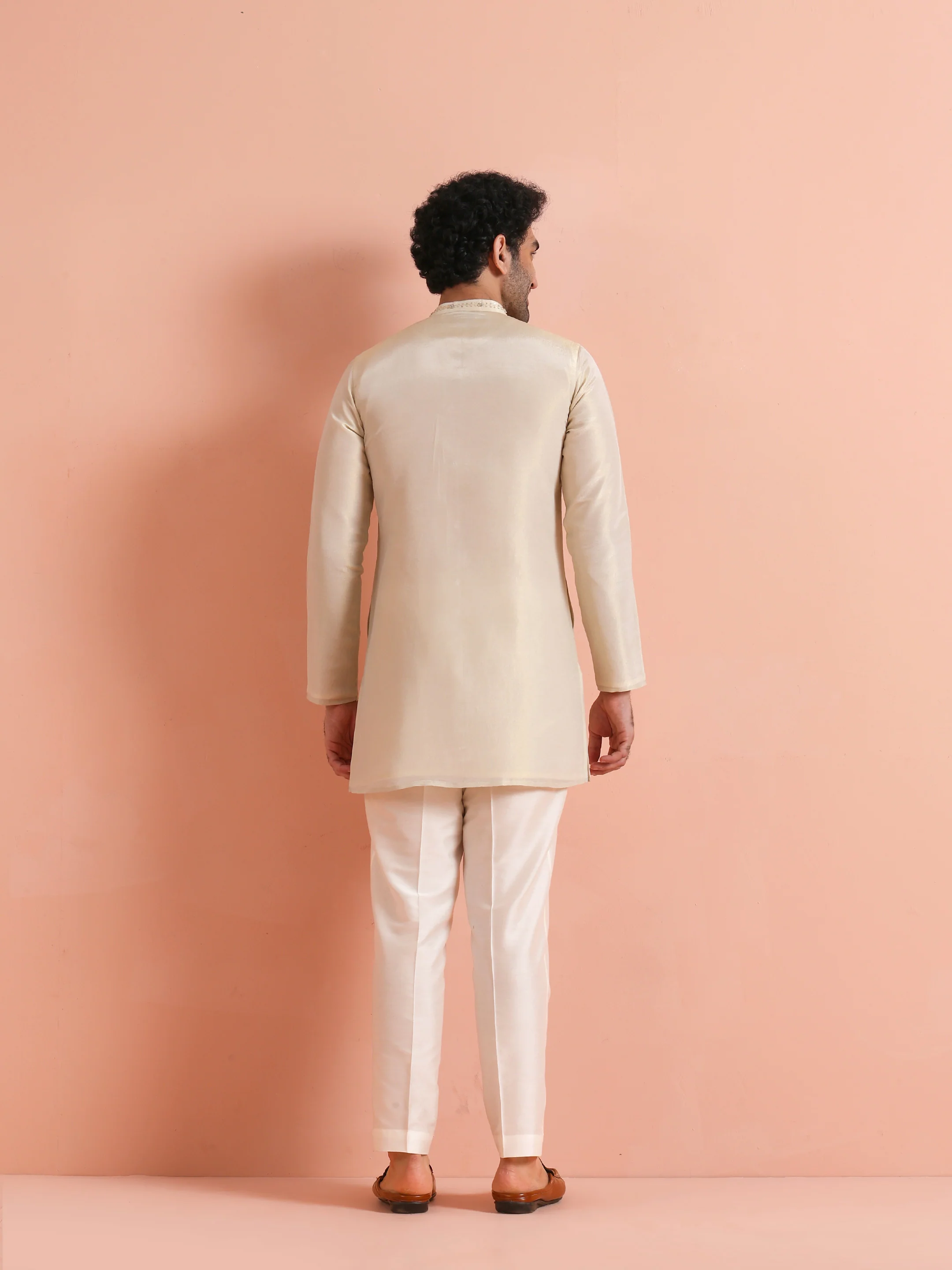 Cream Embroidered Cotton Kurta Trouser Set - Image 4