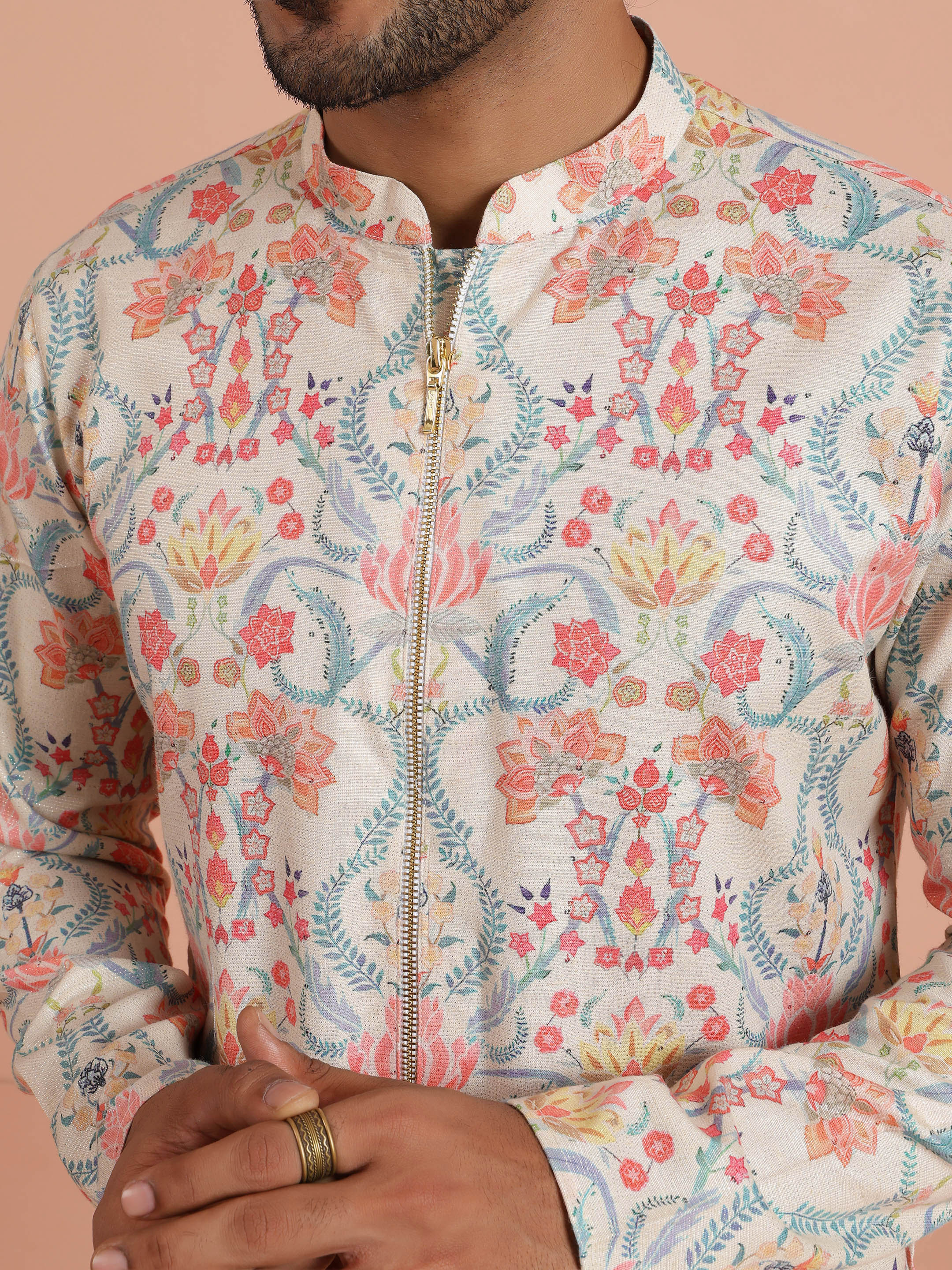 Cream Multicolor Printed Kurta Trouser Set - Image 5