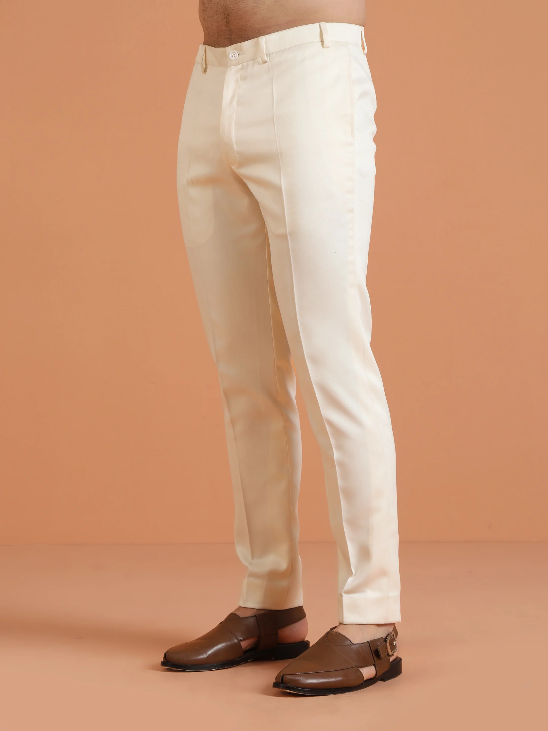 Cream Satin Solid Trouser - Image 2
