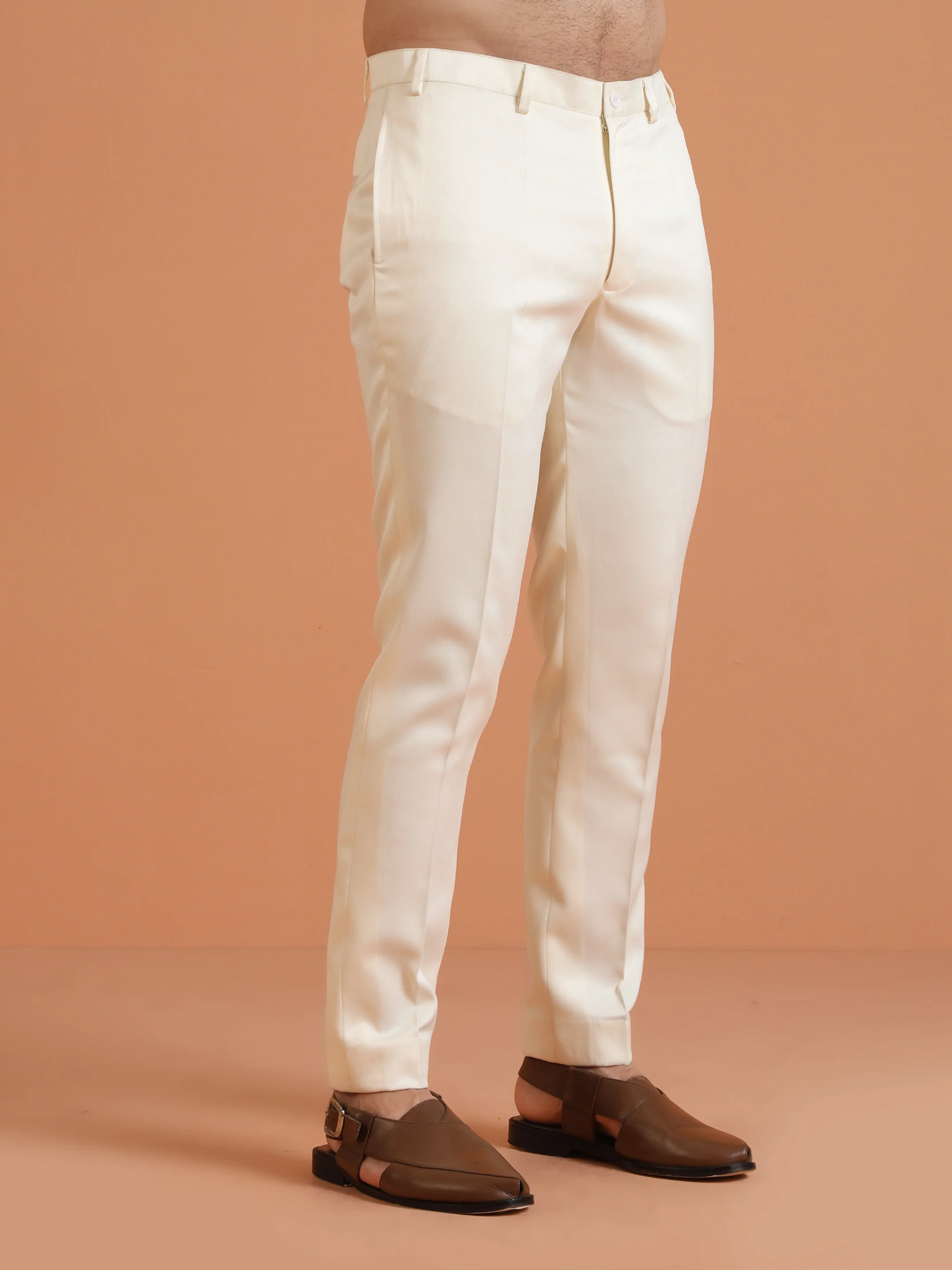 Cream Satin Solid Trouser - Image 3