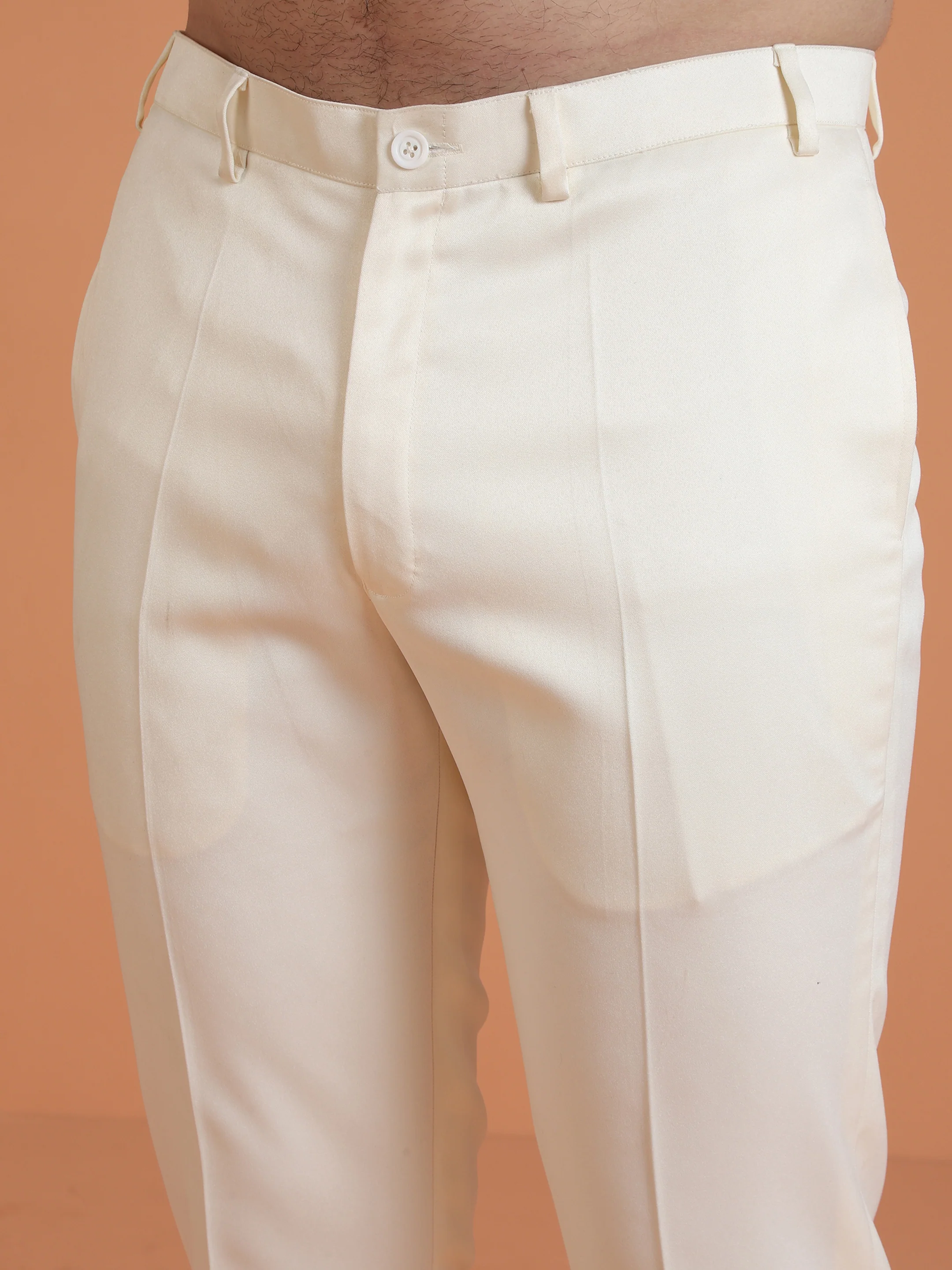 Cream Satin Solid Trouser - Image 5