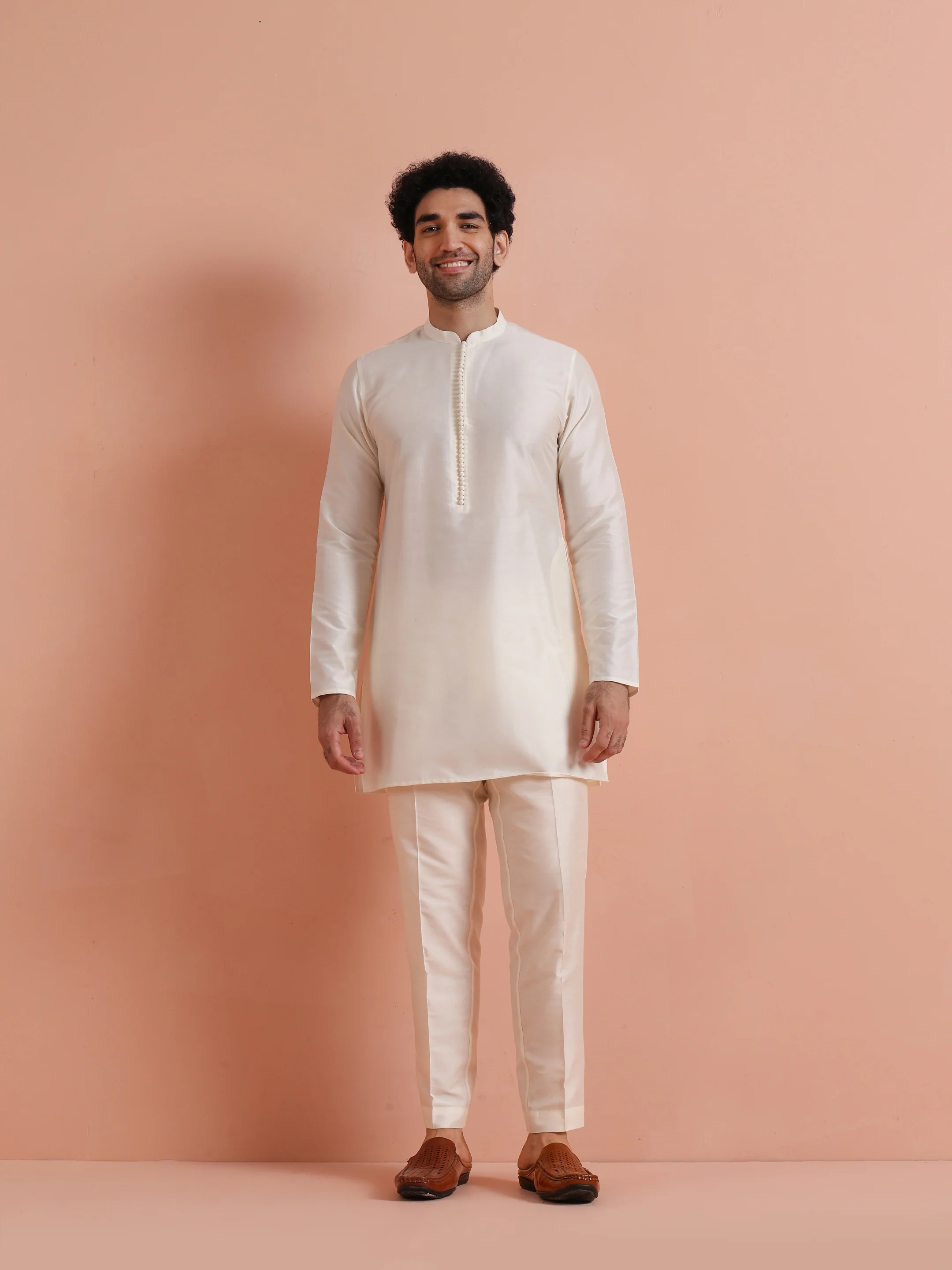 Cream Silk Blend Kurta Jacket Set - Image 8