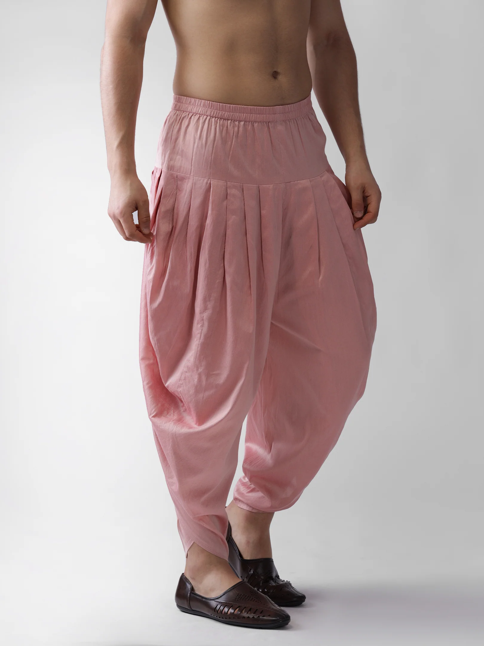 Pink Solid Elasticated Dhoti - Image 3