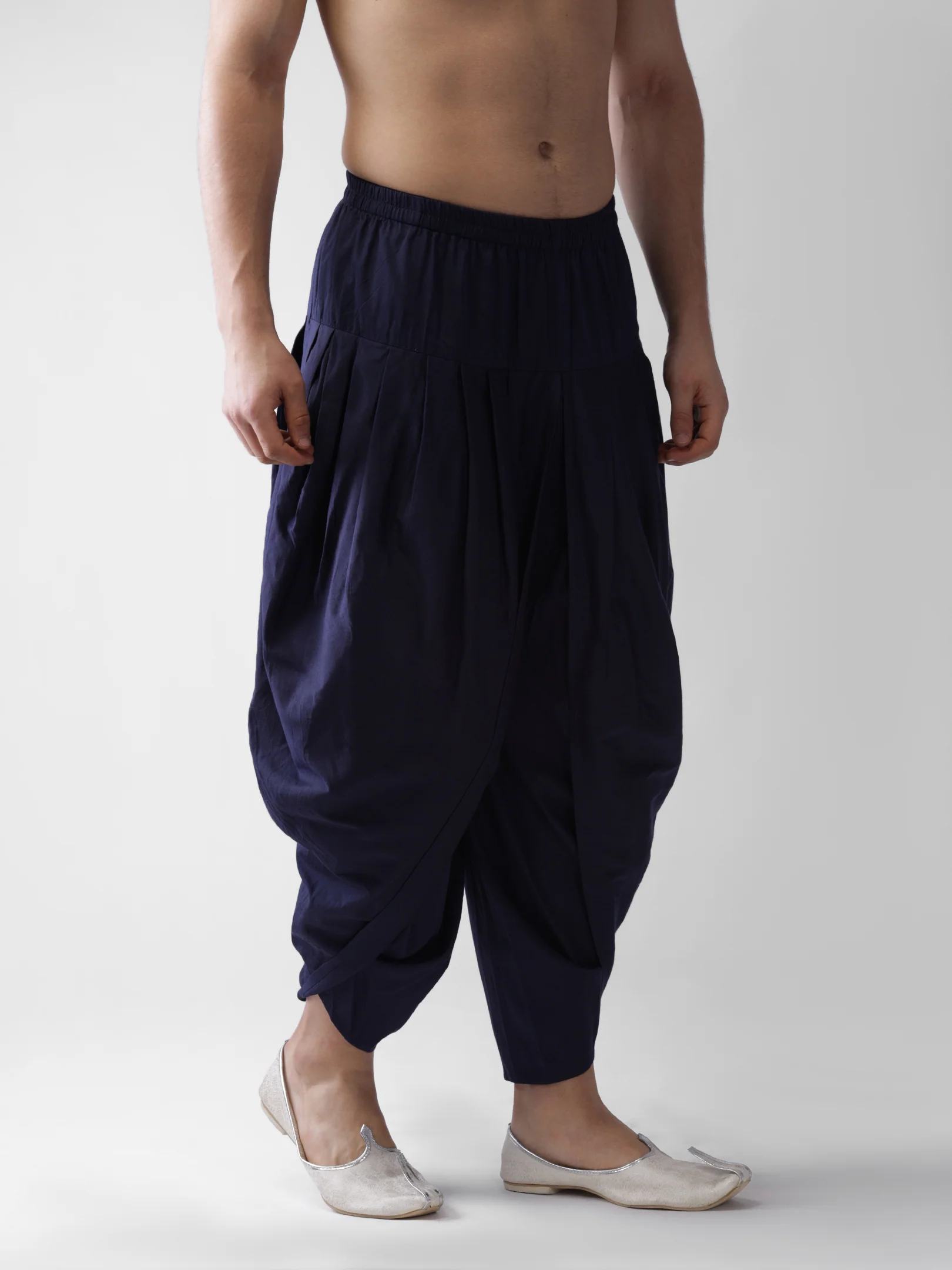 Navy Blue Solid Elasticated Dhoti - Image 3
