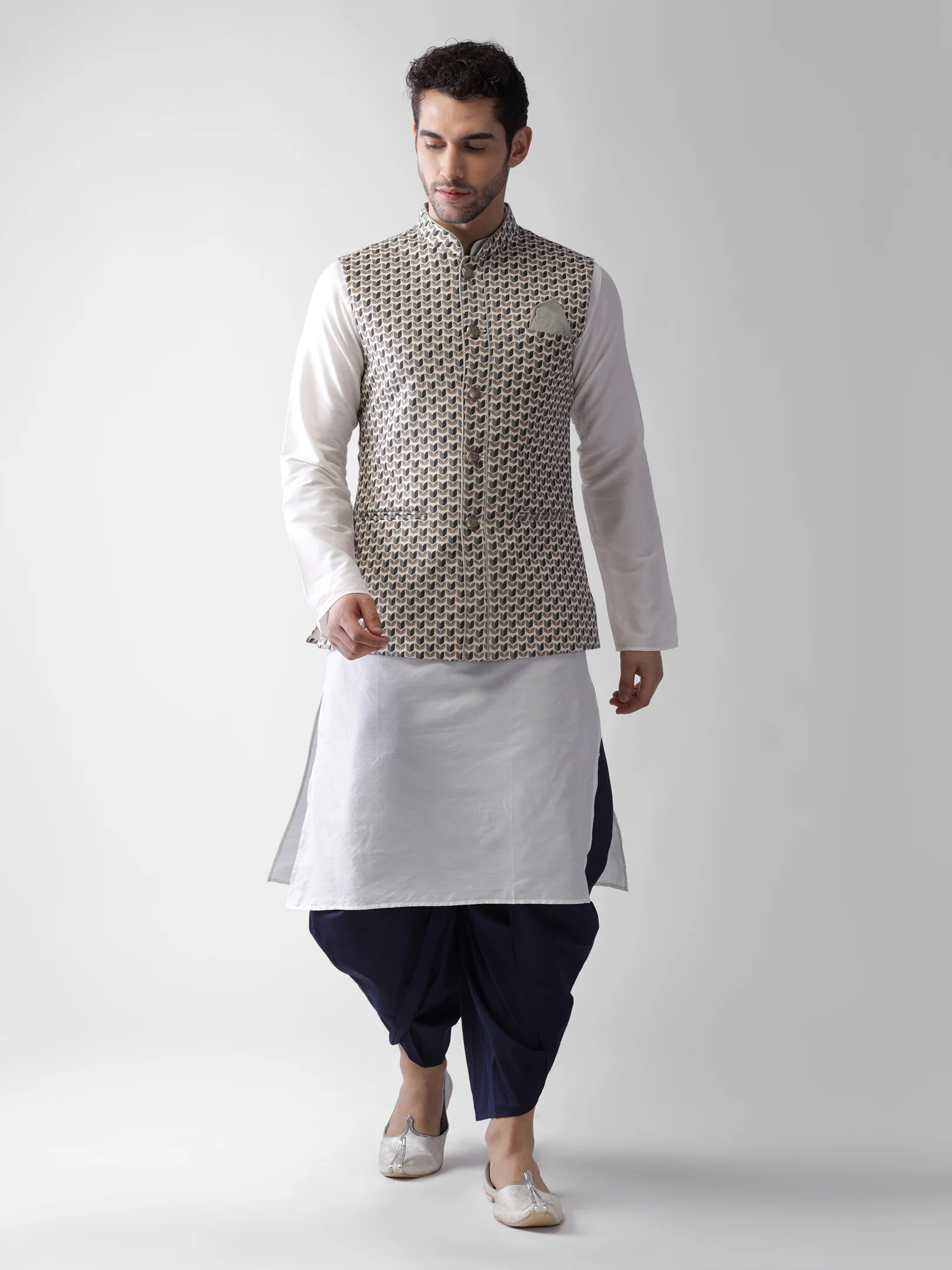 Navy Blue Solid Elasticated Dhoti - Image 6